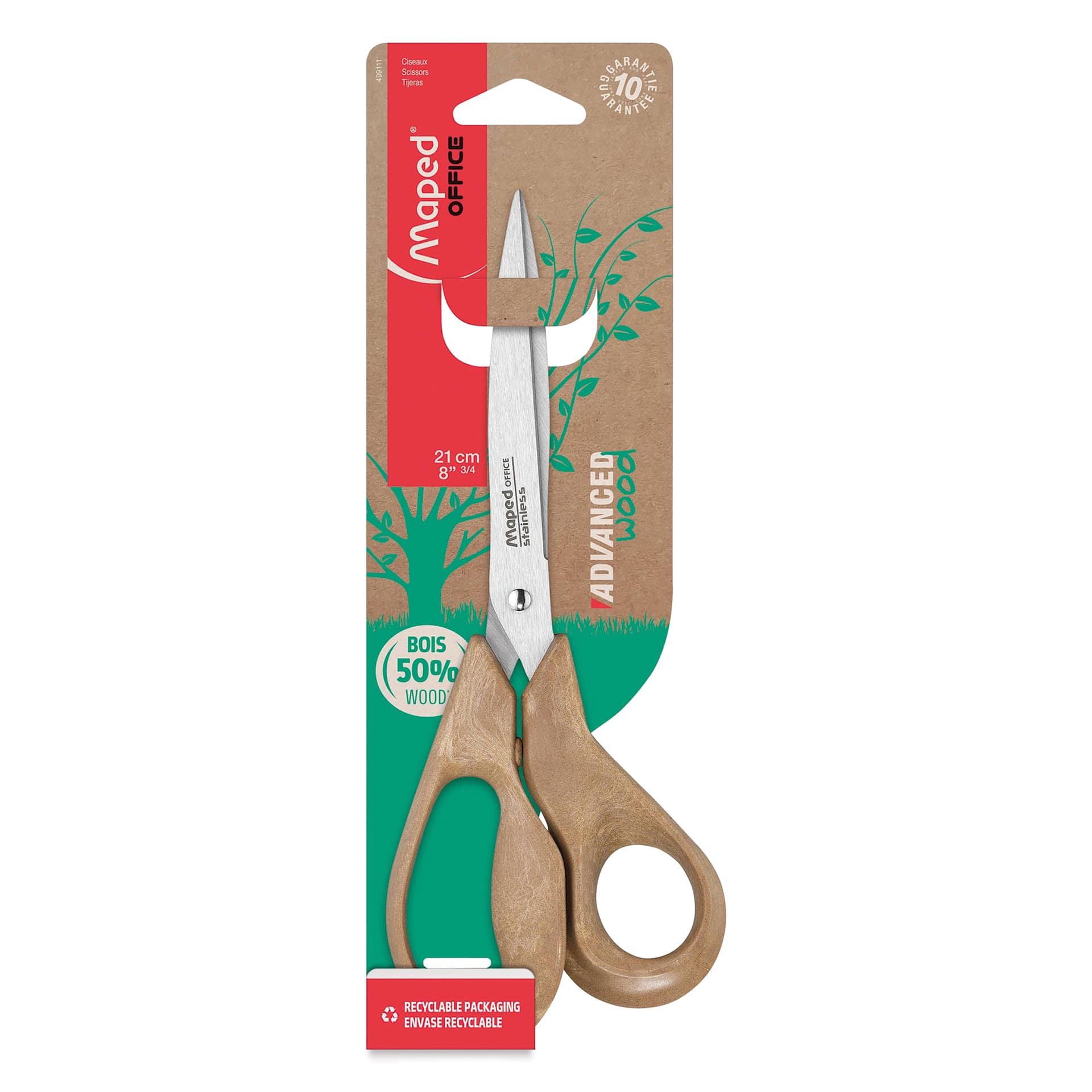Maped Advanced Wood Handled Scissors - 8-1/4" Length, front of the packaging