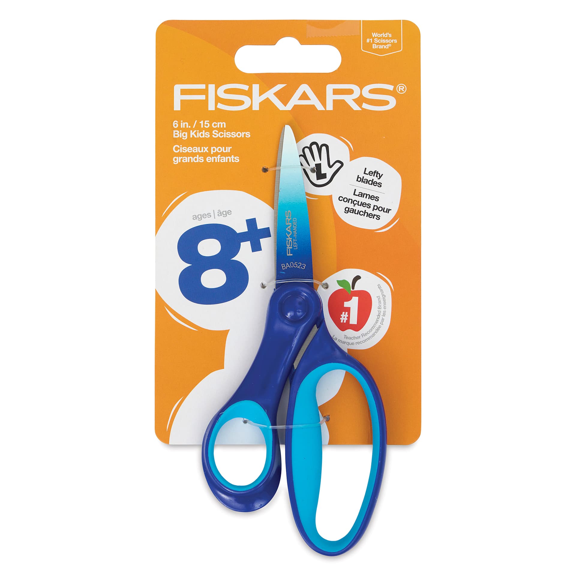 Fiskars Big Kids SoftGrip Ombre Left-Handed Scissors - Blue, 6" front of packaging
