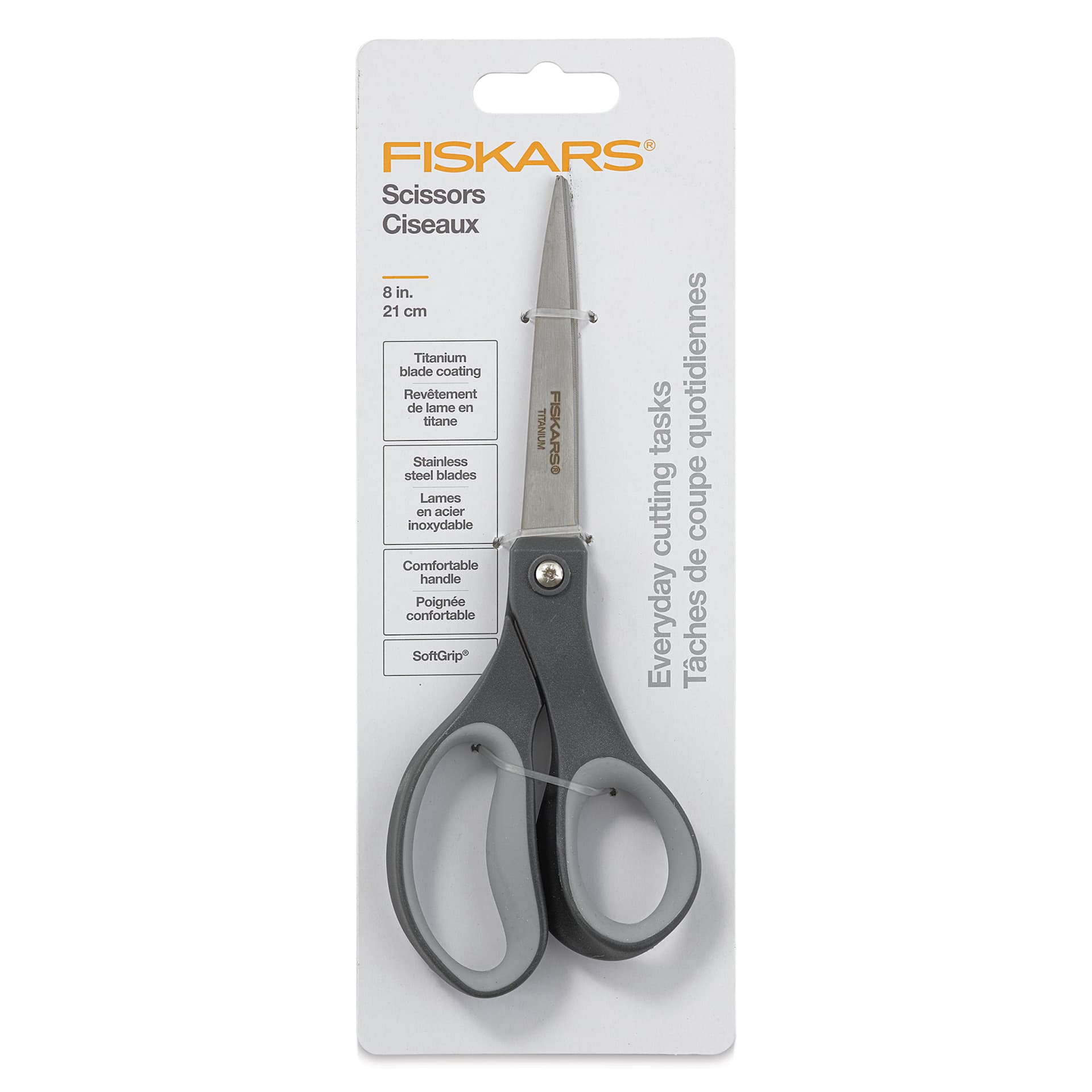Fiskars Everyday SoftGrip Titanium Scissors - 8" front of packaging