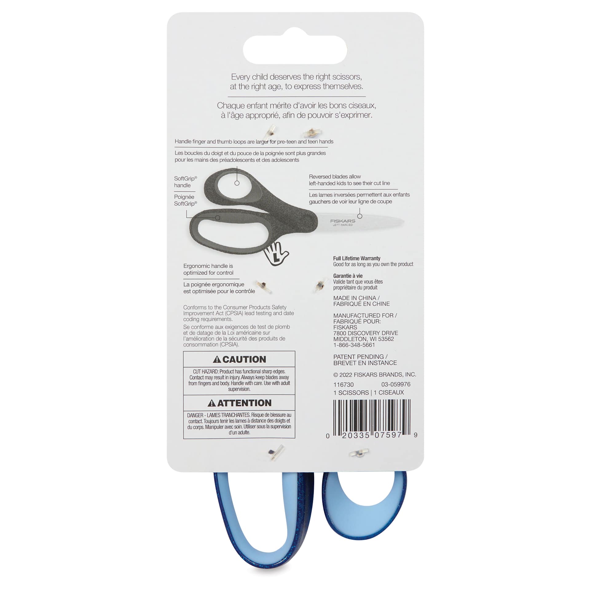 Fiskars Left-Handed SoftGrip Student Scissors - 7" - back of packaging