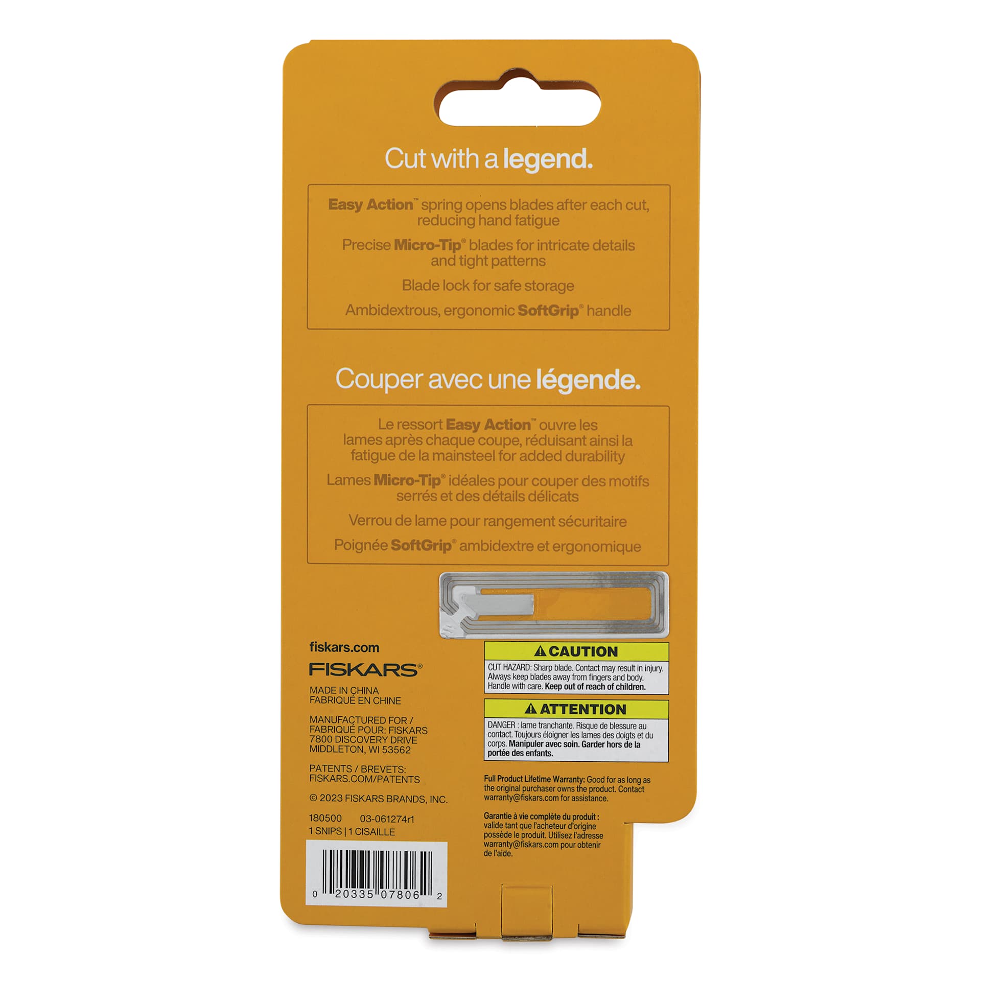 Fiskars Micro-Tip Easy Action Scissors - 6" - back of packaging