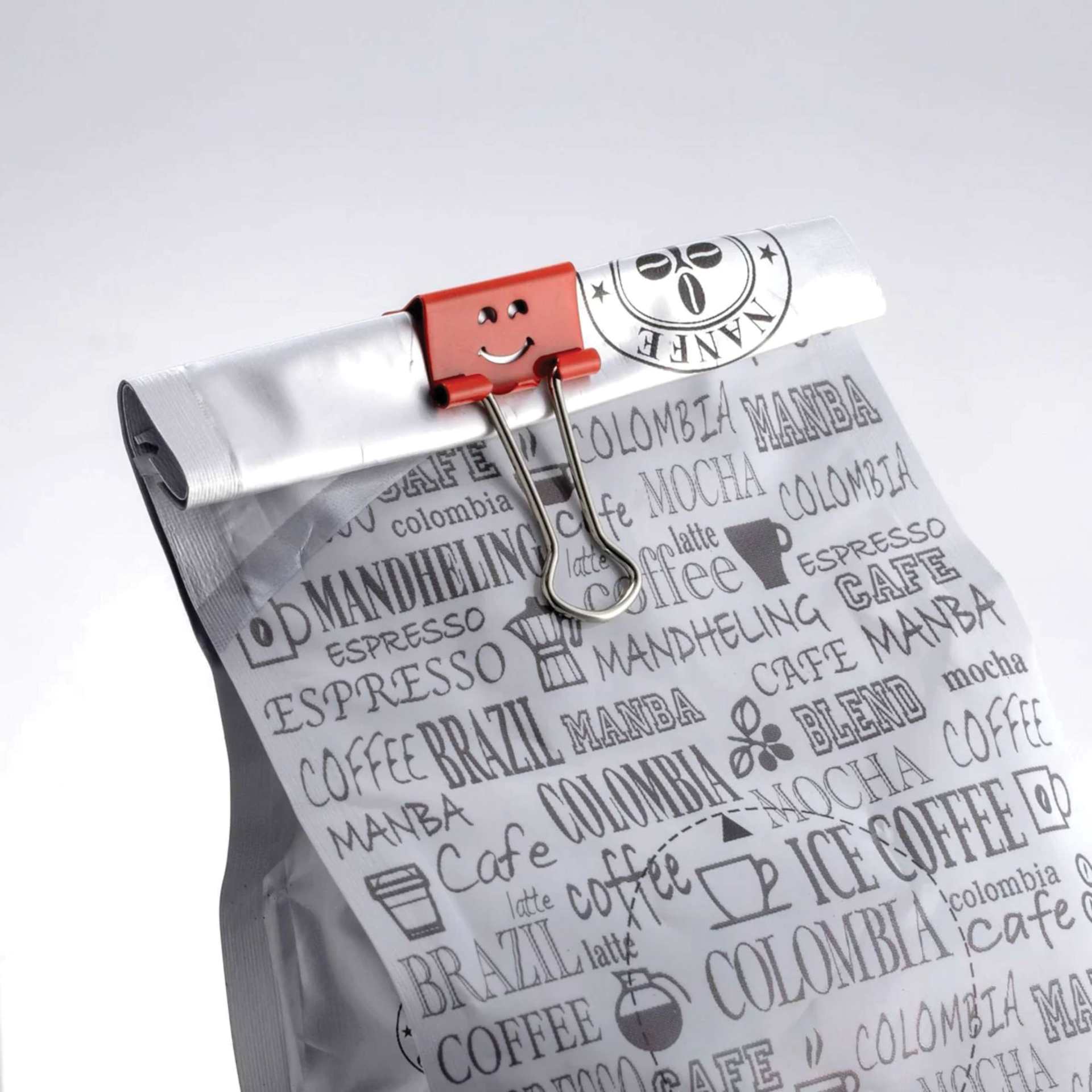 Officemate Smiling Face Binder Clips - Pkg of 42, 3/4" clipped to take-out bag