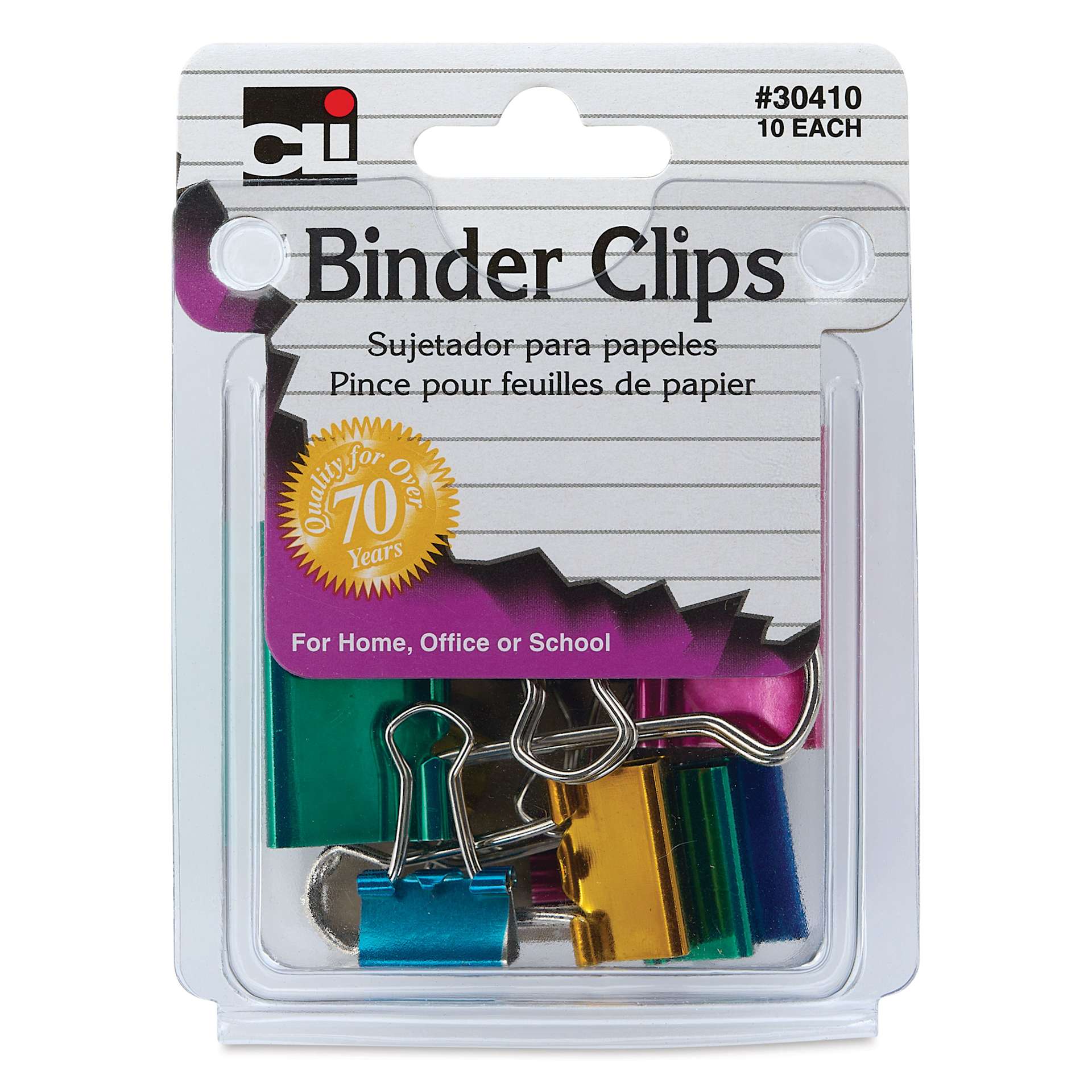 Charles Leonard Binder Clips - Pkg of 10, Metallic, Assorted front of packaging