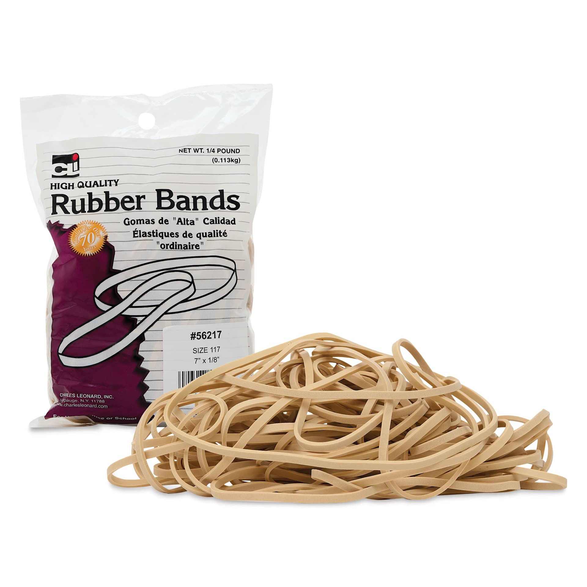 Charles Leonard High Quality Rubber Bands - Size 117, 1/4 lb Bag with contents
