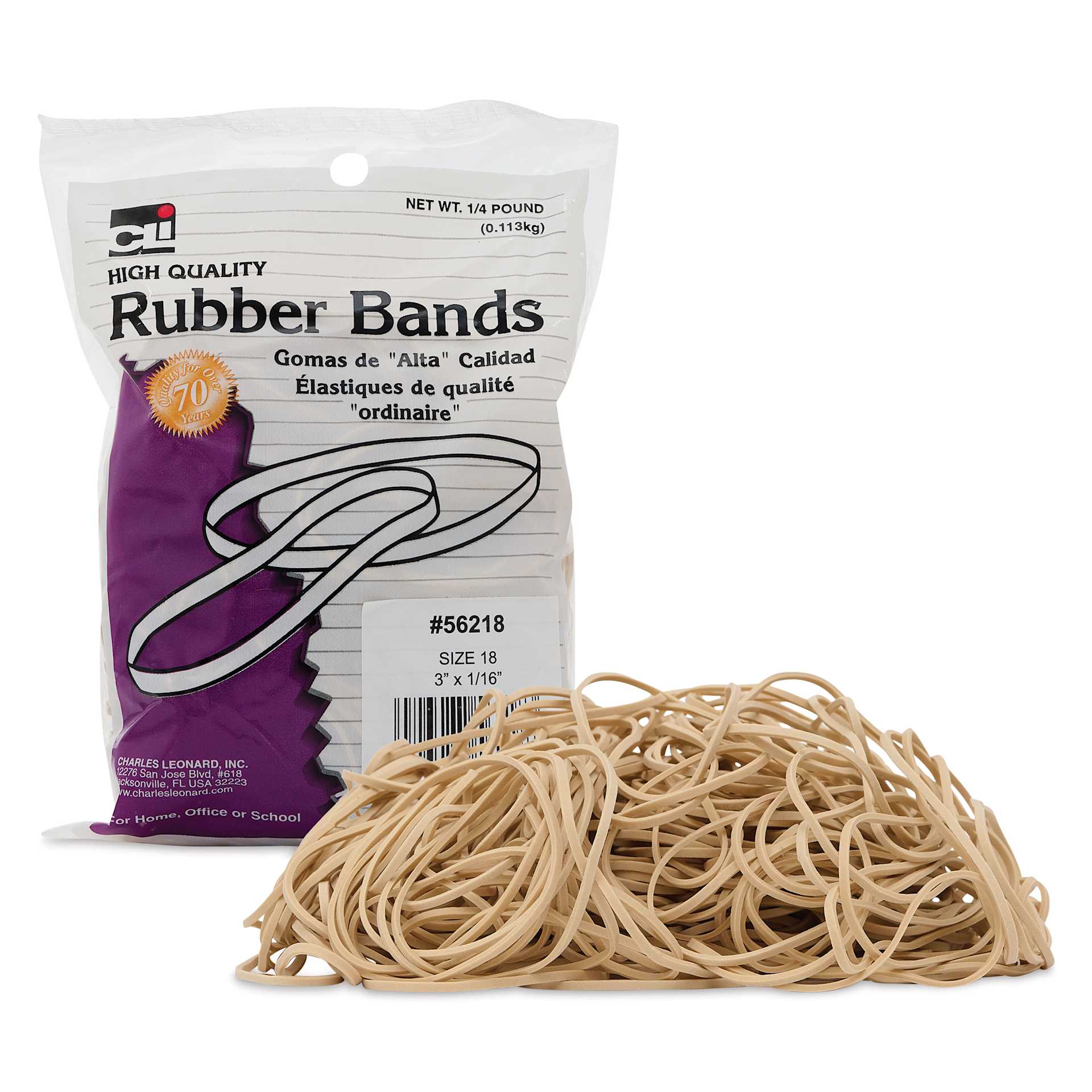 Charles Leonard High Quality Rubber Bands - Size 18, 1/4 lb Bag with contents
