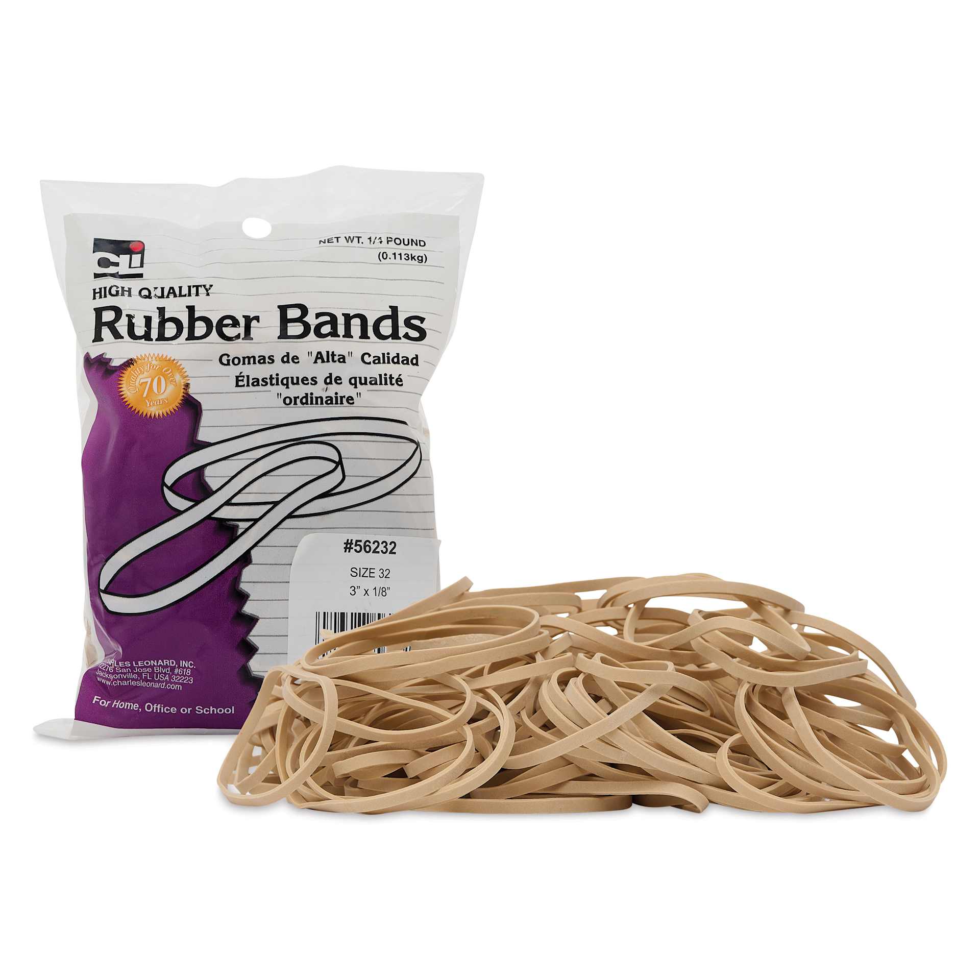 Charles Leonard High Quality Rubber Bands - Size 32, 1/4 lb Bag with packaging