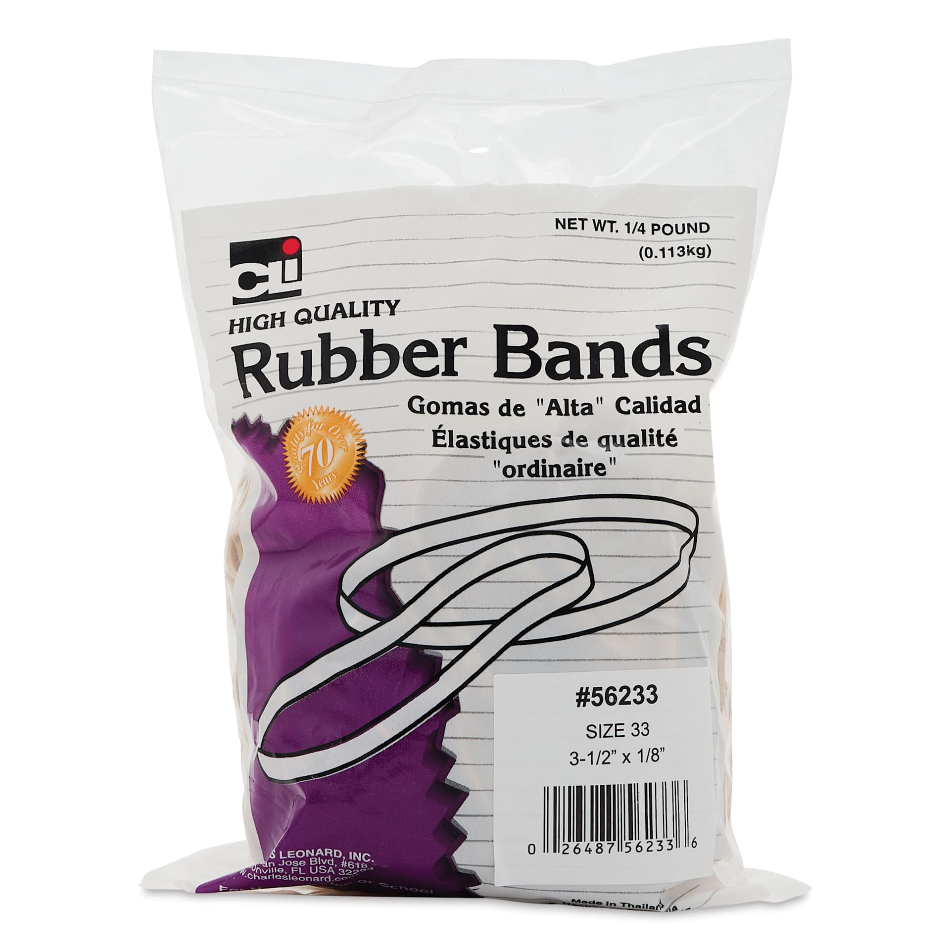Charles Leonard High Quality Rubber Bands - Size 33, 1/4 lb Bag front of packaging