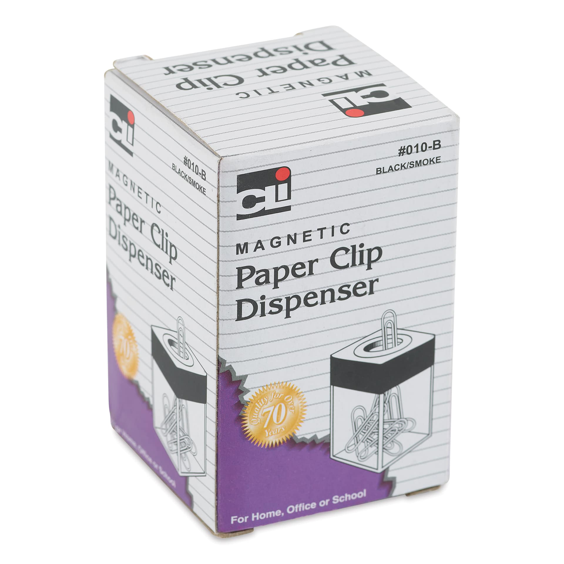 Charles Leonard Paper Clip Dispenser - 3" x 1.34" angled view of packaging