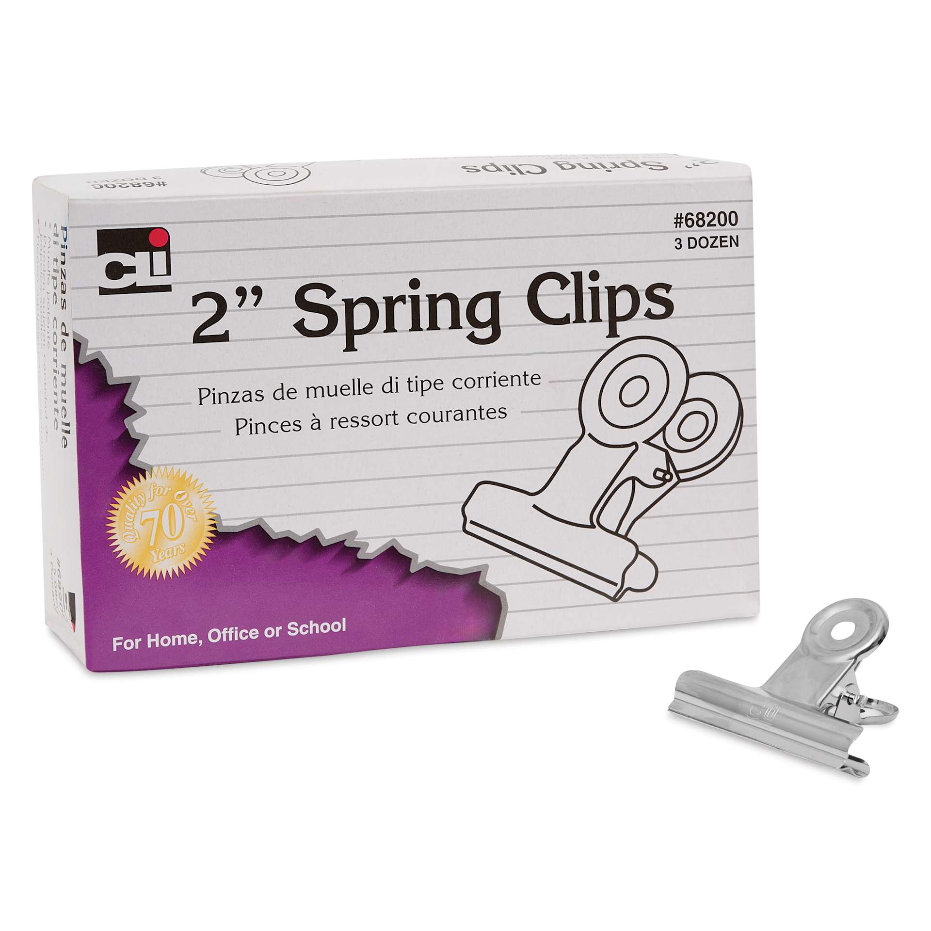 Charles Leonard Spring Clips - Pkg of 36, 2" single clip beside packaging