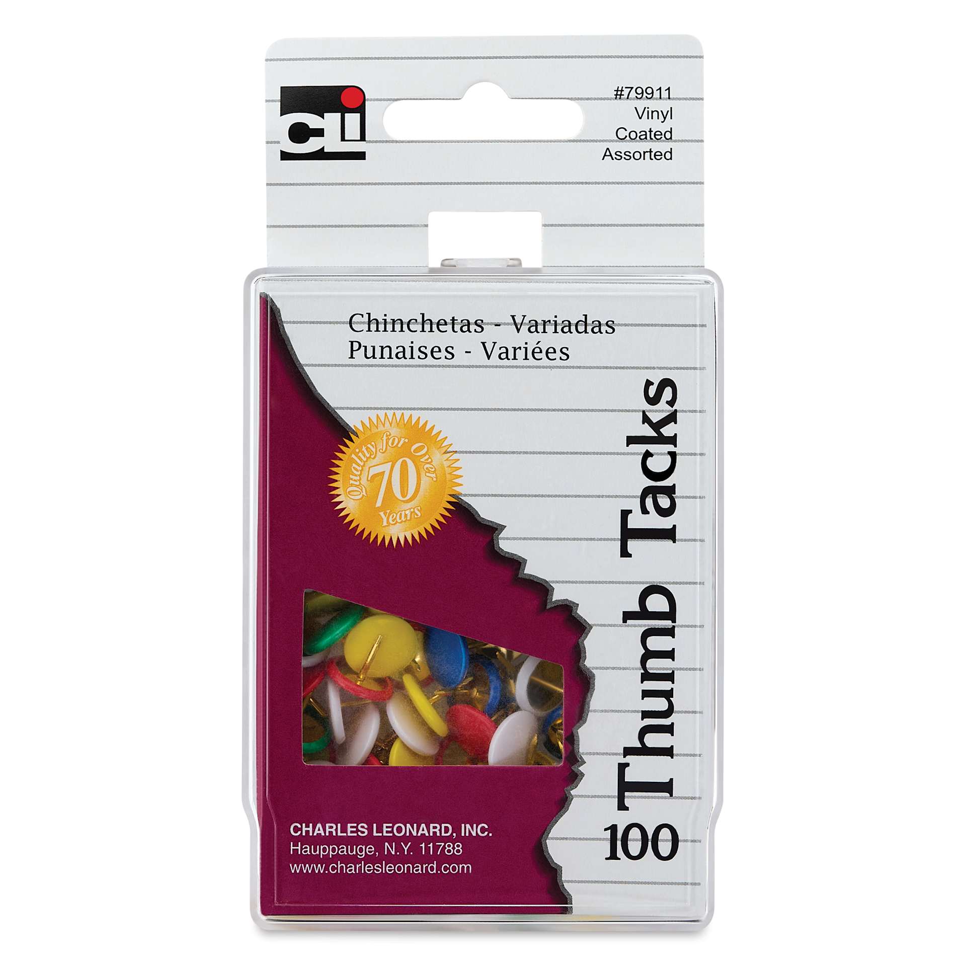 Charles Leonard Thumb Tacks - Pkg of 100 front of packaging