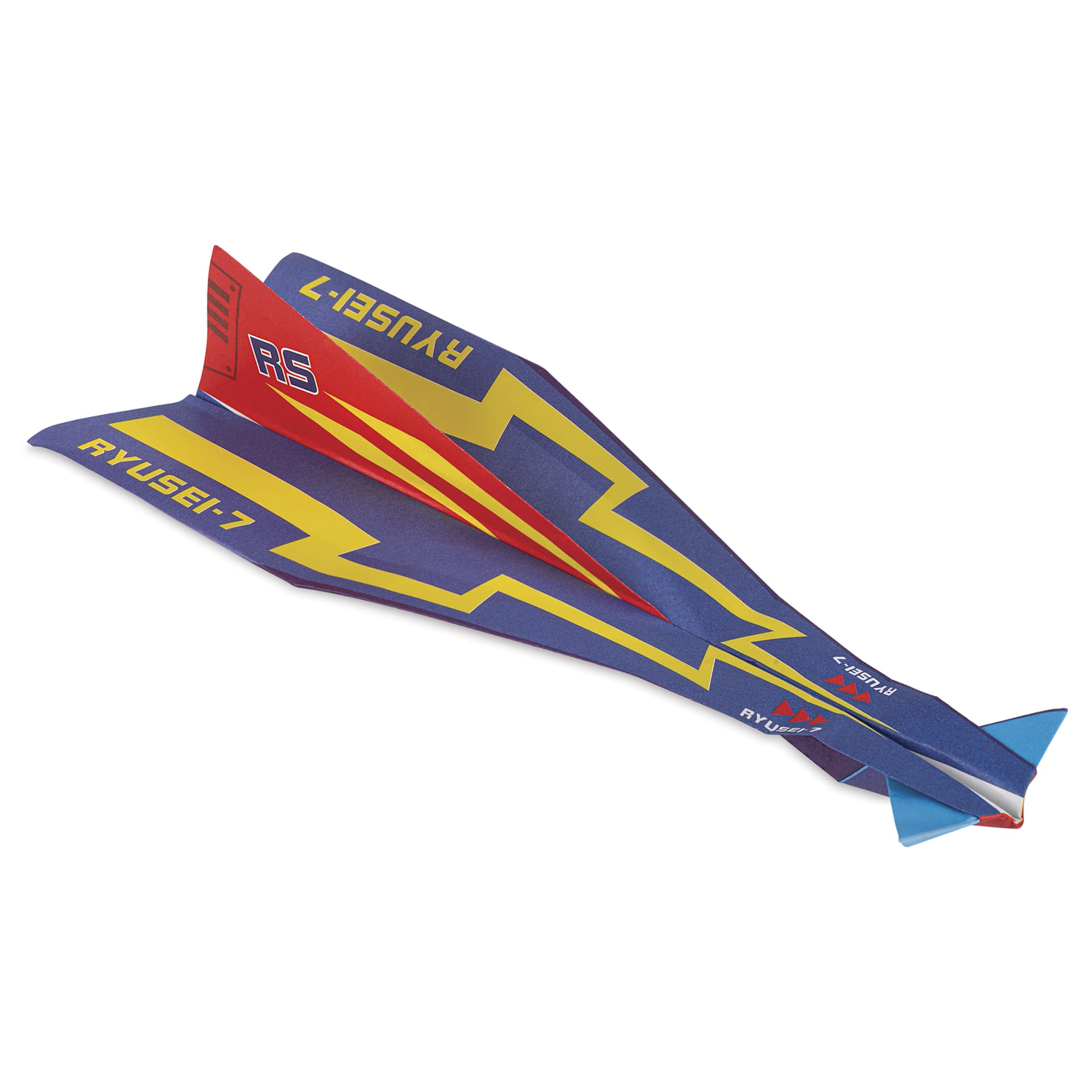 Aitoh Paper Airplane Origami Kit, finished blue and yellow plane