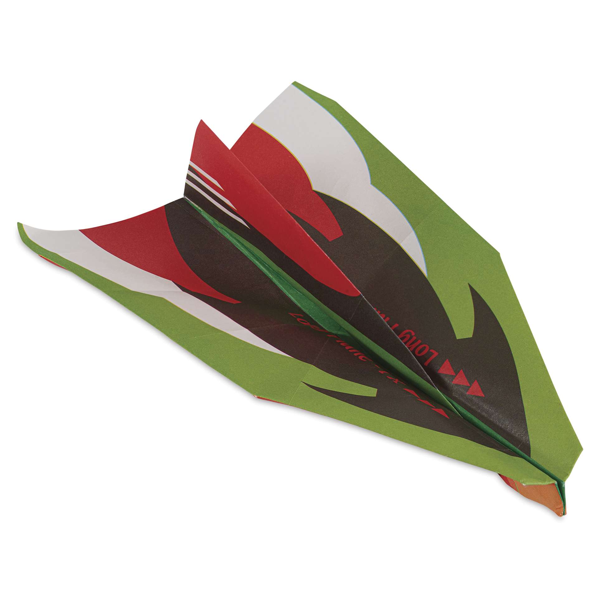Aitoh Paper Airplane Origami Kit, finished red, black, and green plane