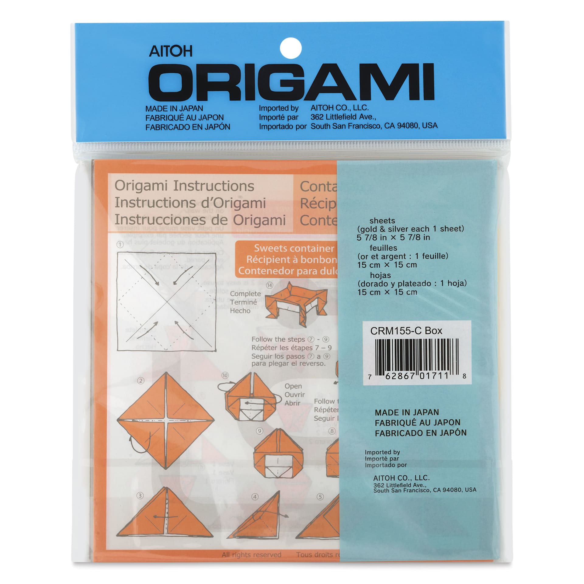 Aitoh Box and Envelope Origami Kit, back of packaging