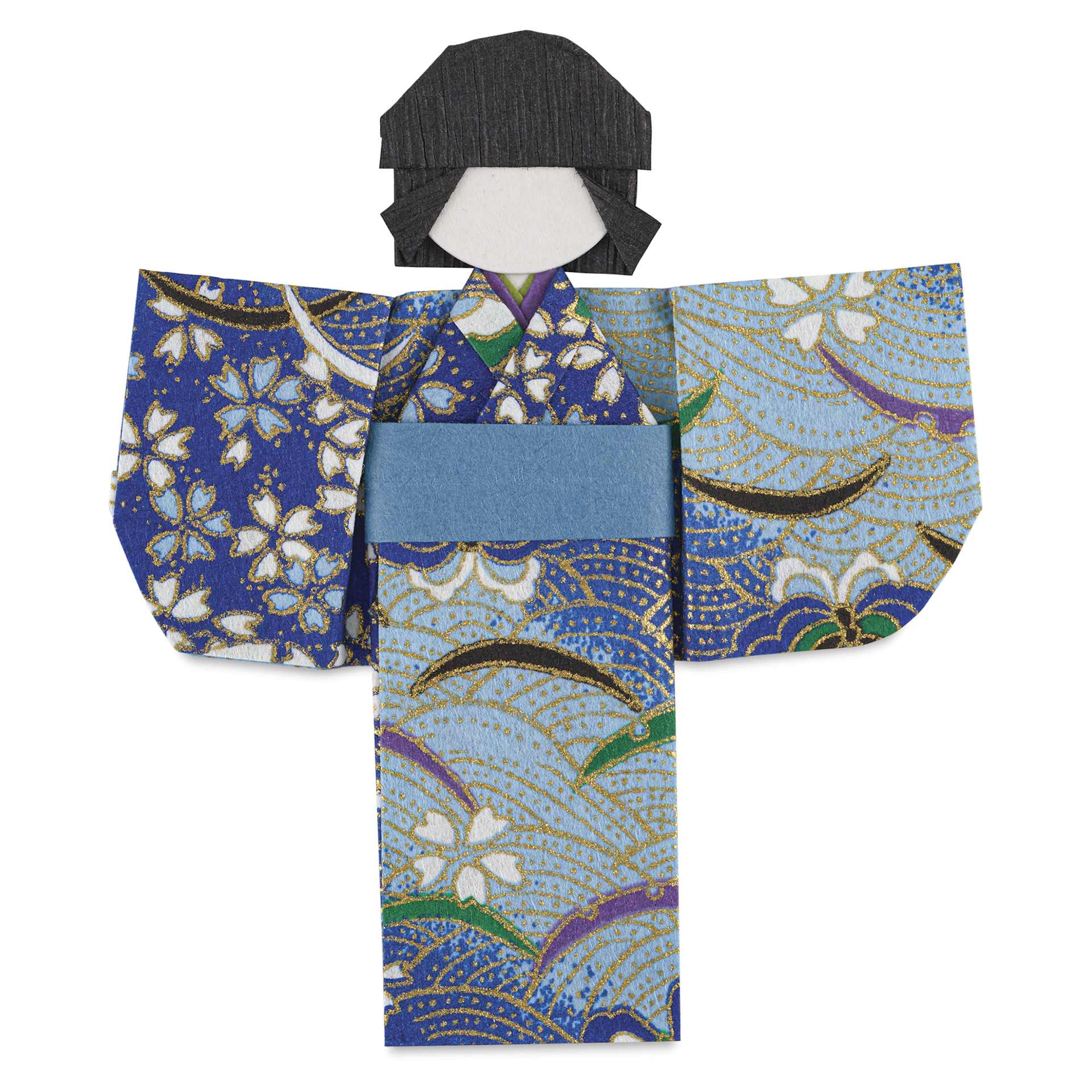 Aitoh Kimono Paper Doll Origami Kit - Set of 49, light blue kimono