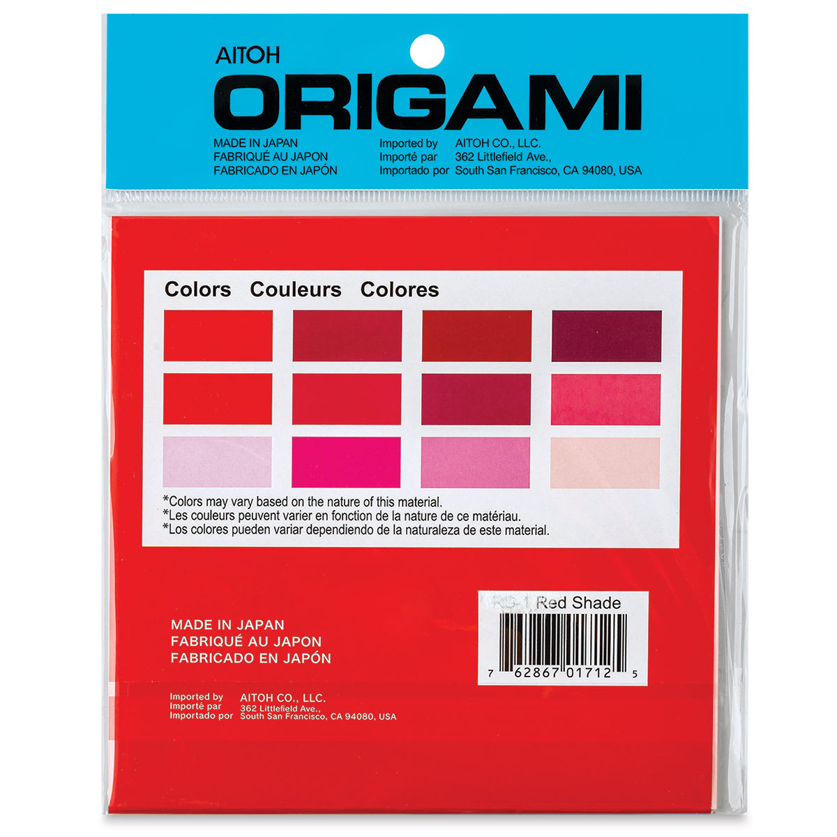 Aitoh Shades of Origami Paper - Red, 5-7/8" x 5-7/8", 48 Sheets (Back of packaging)