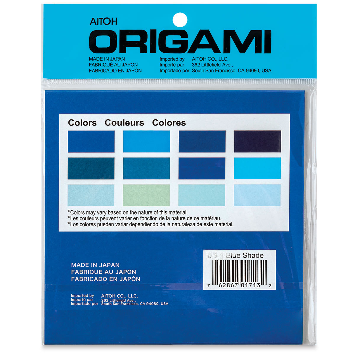 Aitoh Shades of Origami Paper - Blue, 5-7/8" x 5-7/8", 48 Sheets (Back of packaging)