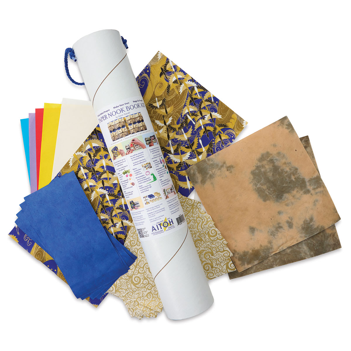 Aitoh Origami Paper Nook Book Kit, packaging tube with assorted papers