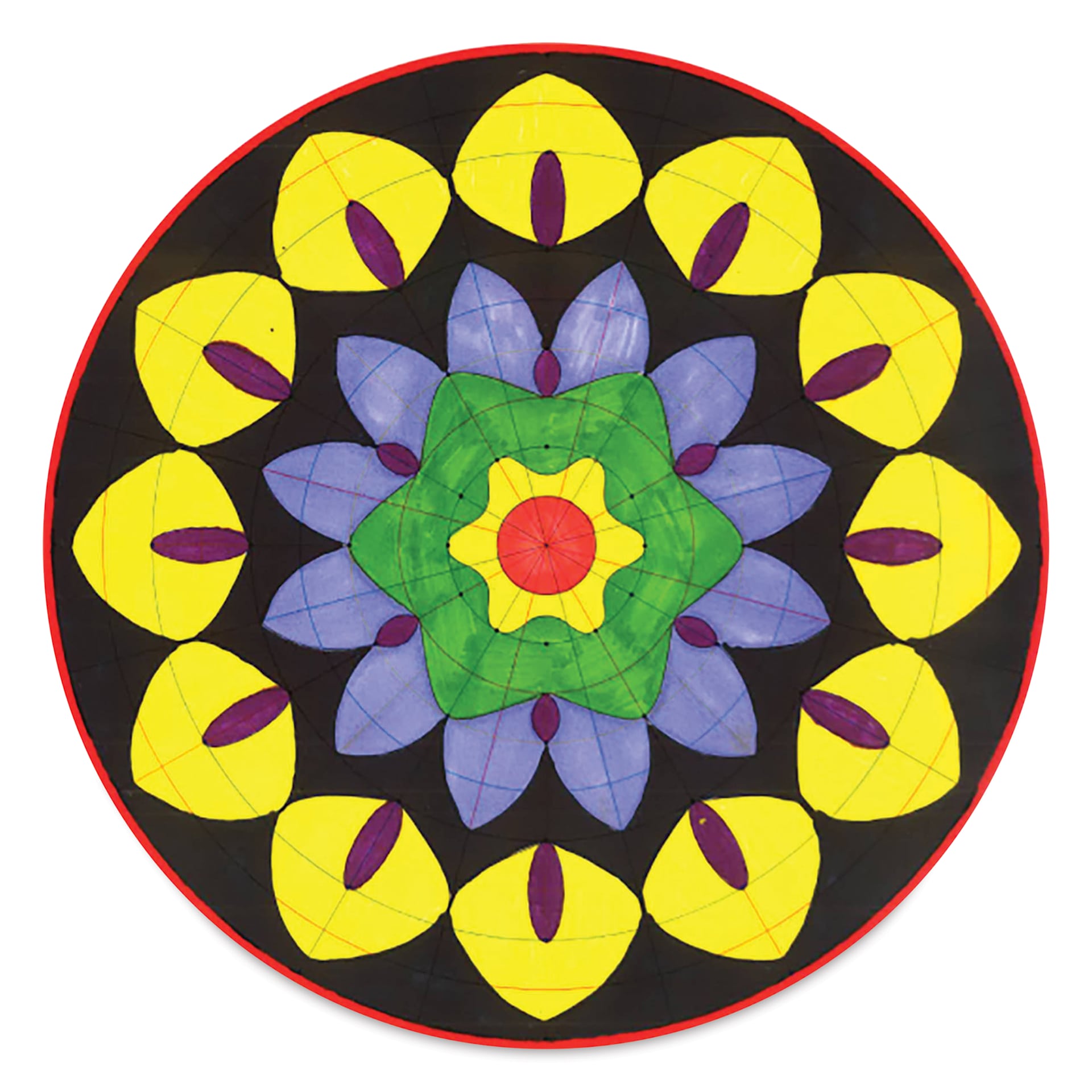 Roylco Make-A-Mandala Paper - 11" x 11", Pkg of 36 (finished example that looks like a flower)