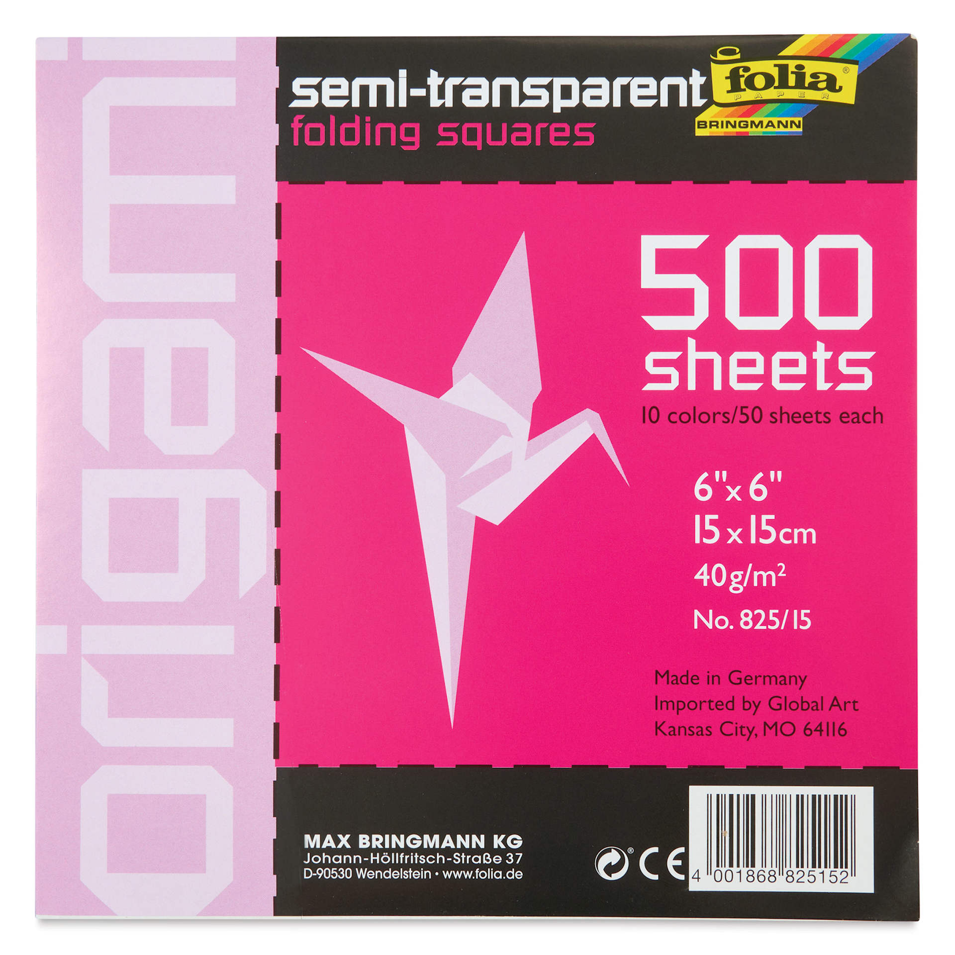 Folia Semi Transparent Origami Sheets - 6" x 6", 500 Sheets, Assorted