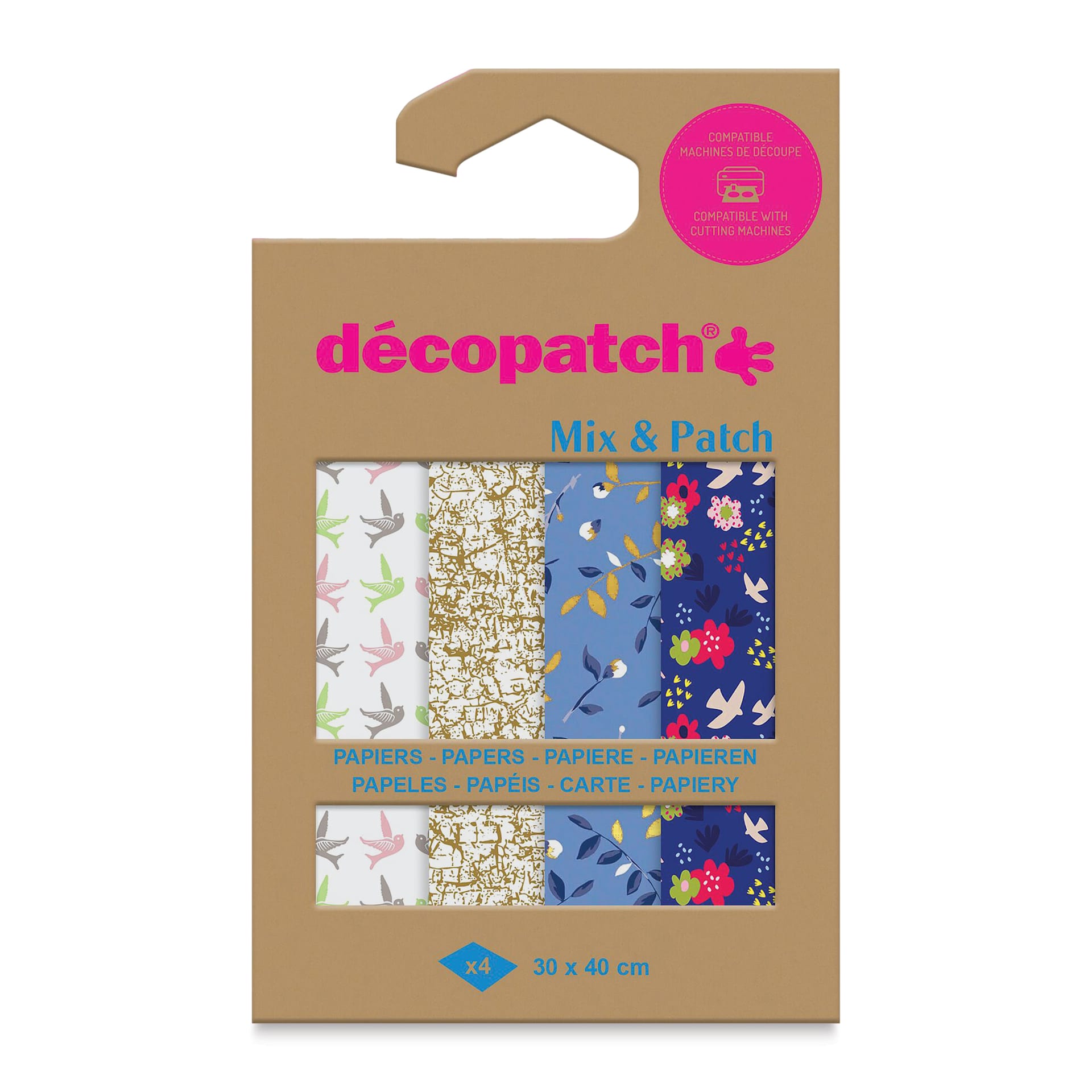 Decopatch Mix & Patch Paper Assortment - Set of 4, Shades of Blue, 30 cm x 40 cm front of packaging