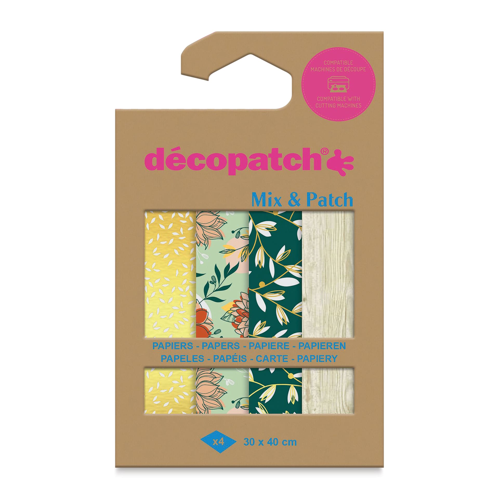 Decopatch Mix & Patch Paper Assortment - Set of 4, Natural, 30 cm x 40 cm front of packaging