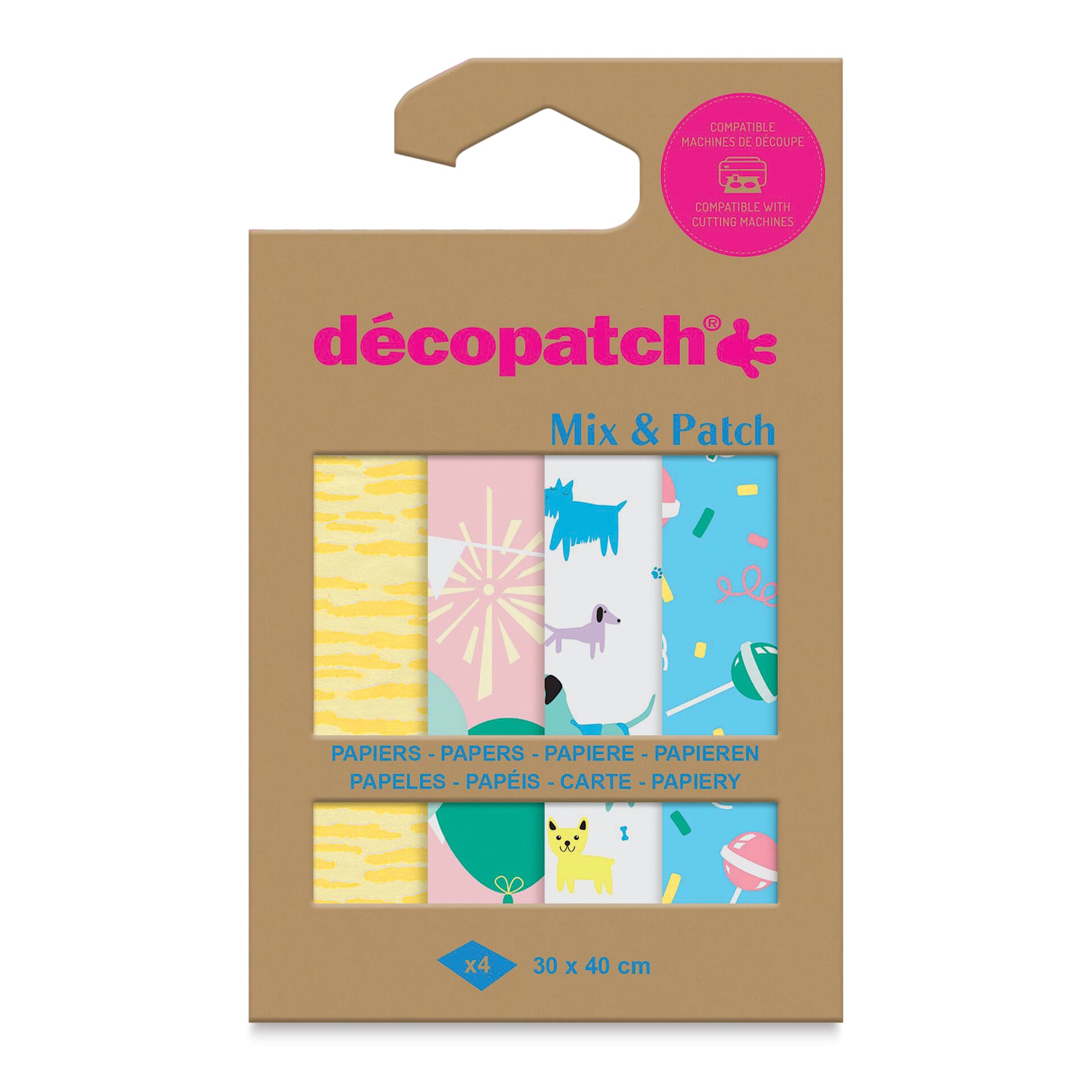 Decopatch Mix & Patch Paper Assortment - Set of 4, Children's Birthday Party, 30 cm x 40 cm front of packaging