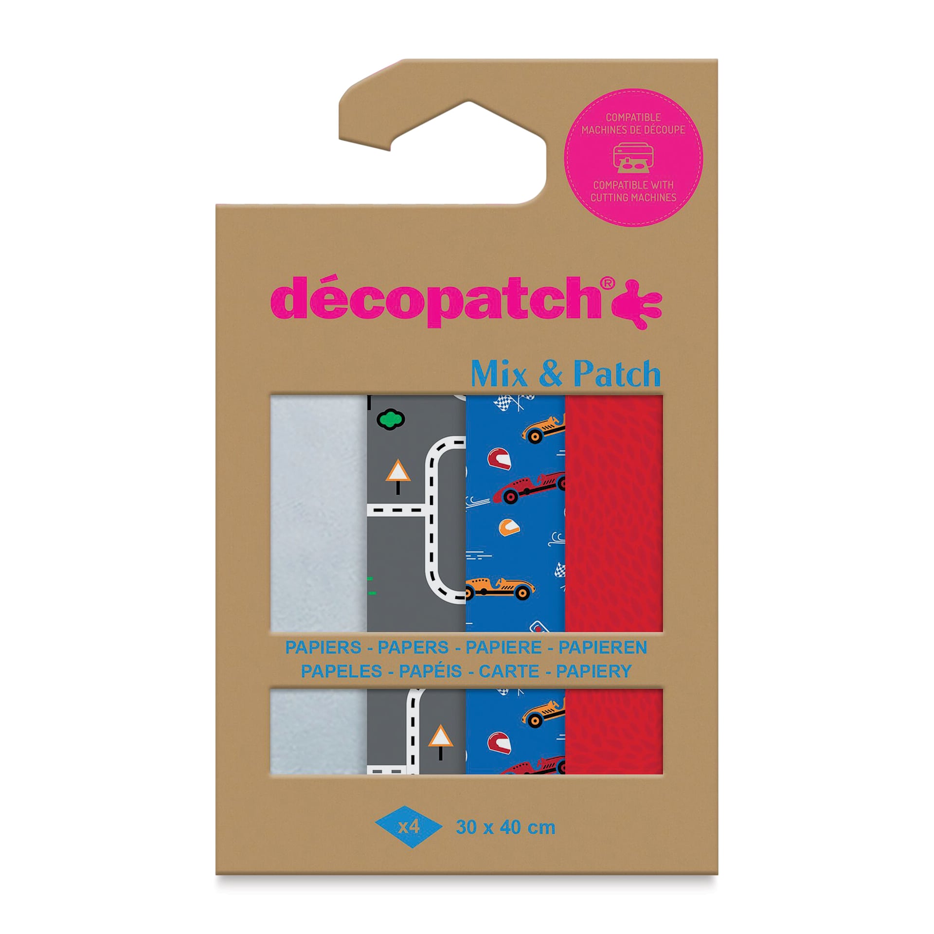 Decopatch Mix & Patch Paper Assortment - Set of 4, Cars, 30 cm x 40 cm front of packaging