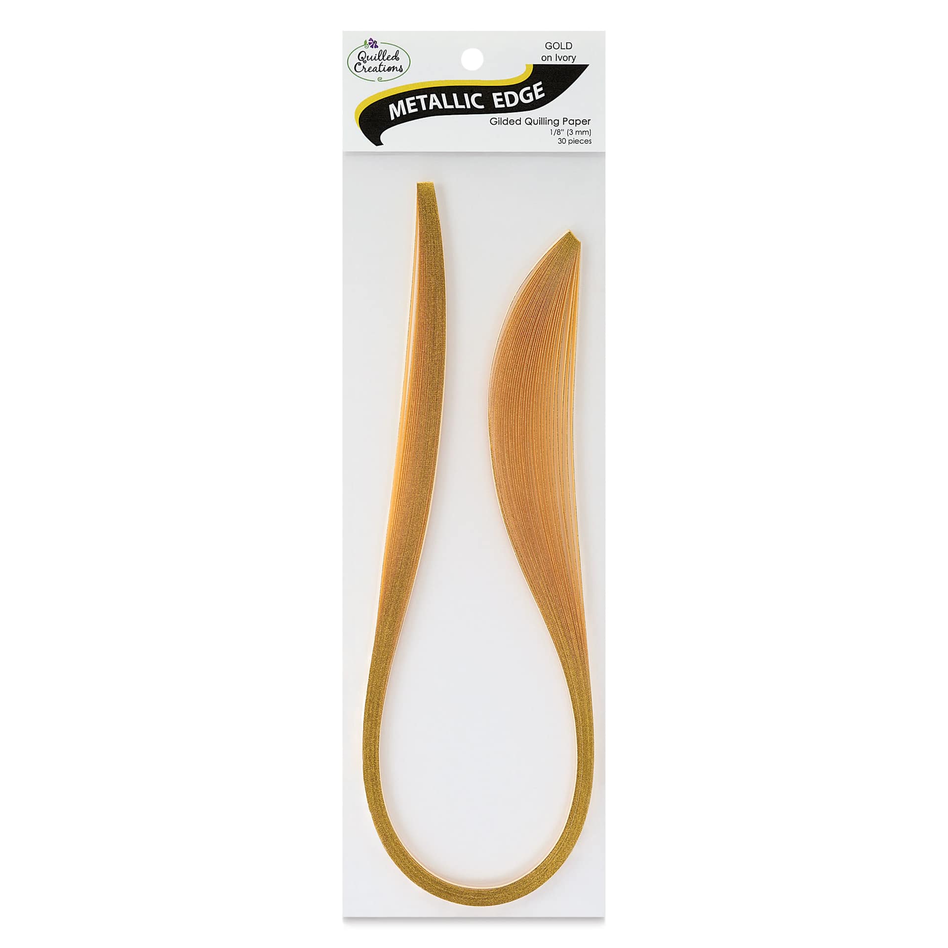 Quilled Creations Metallic Edge Gilded Quilling Paper - Pkg of 30, Gold Edge, Ivory, 1/8" front of packaging