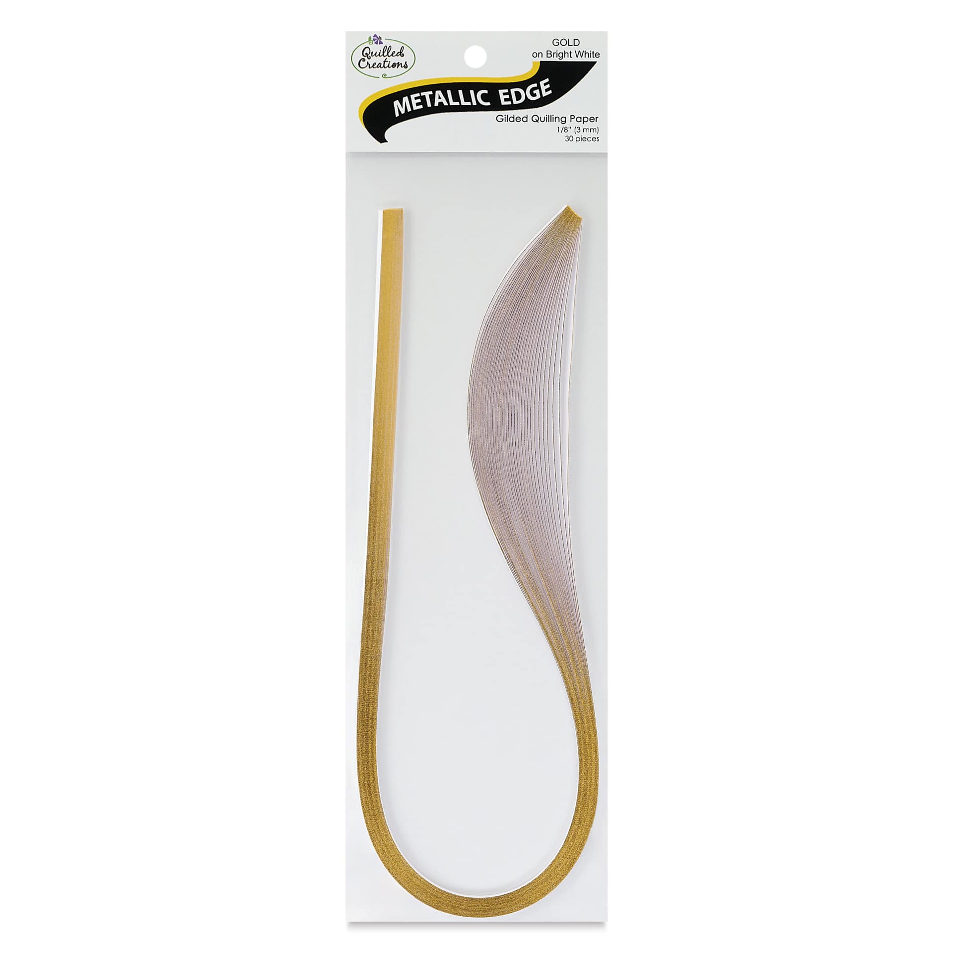 Quilled Creations Metallic Edge Gilded Quilling Paper - Pkg of 30, Gold Edge, Bright White, 1/8" front of packaging