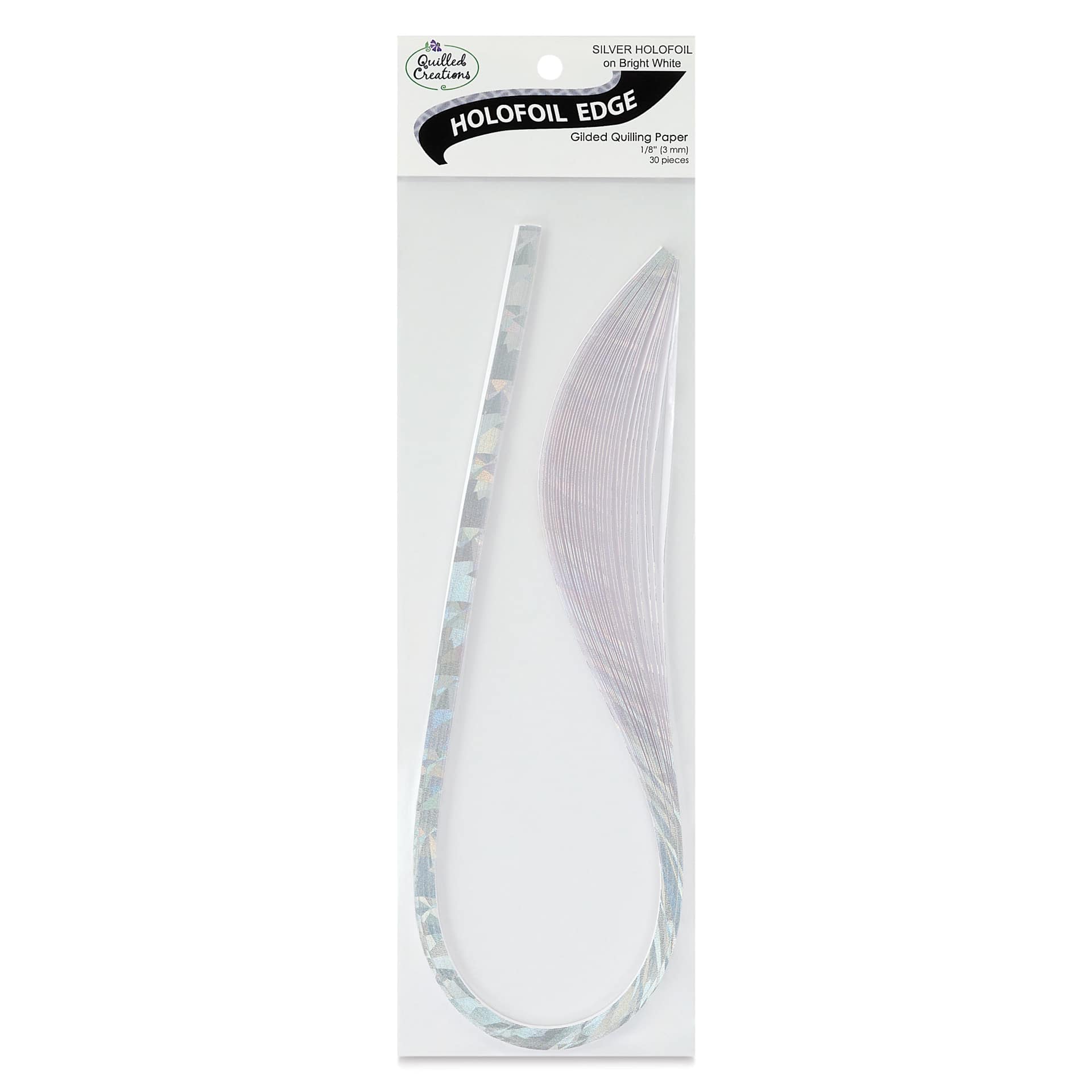 Quilled Creations Metallic Edge Gilded Quilling Paper - Pkg of 30, Holofoil Edge, Bright White, 1/8" front of packaging