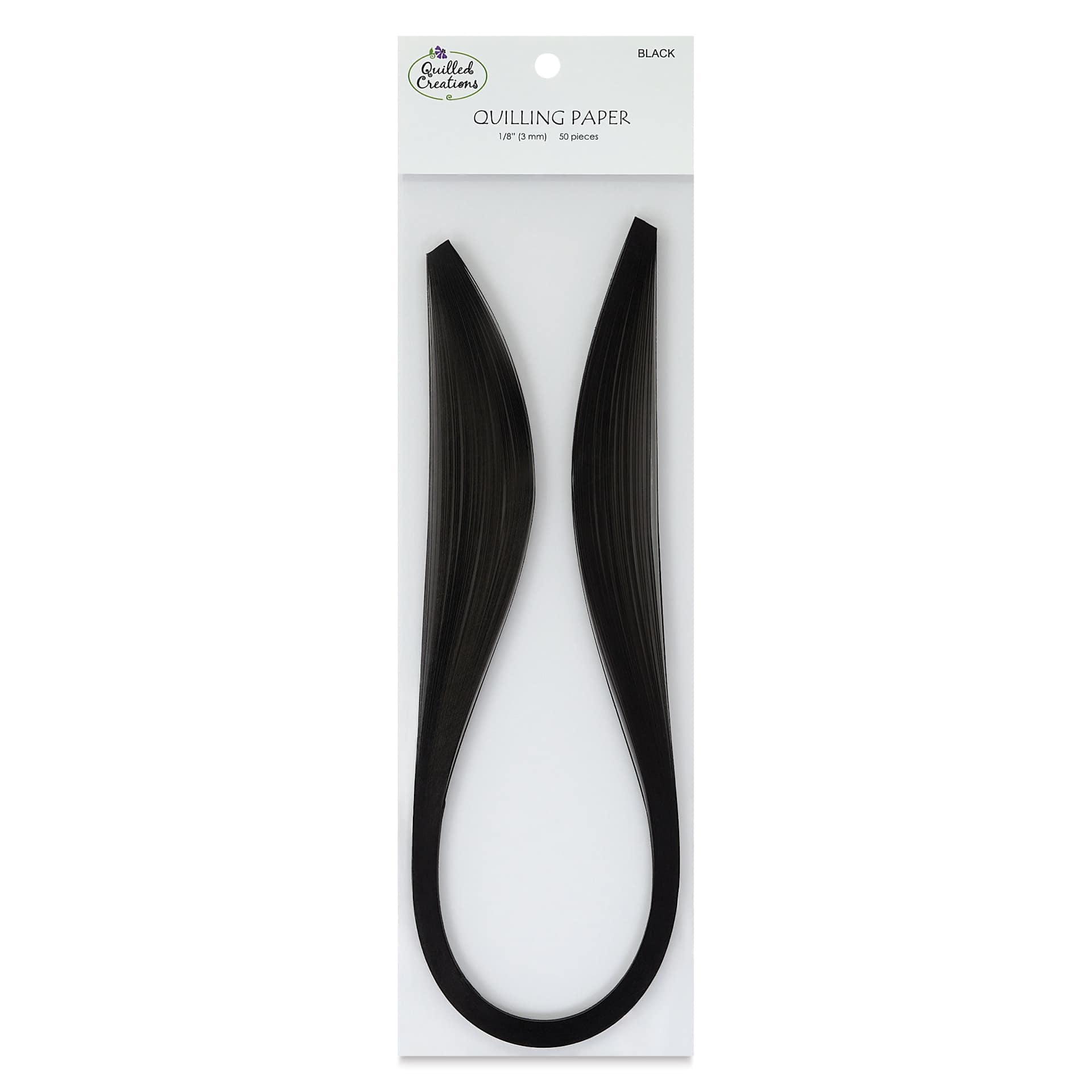 Quilled Creations Premium Quilling Paper - Pkg of 50, Black, 1/8" front of packaging