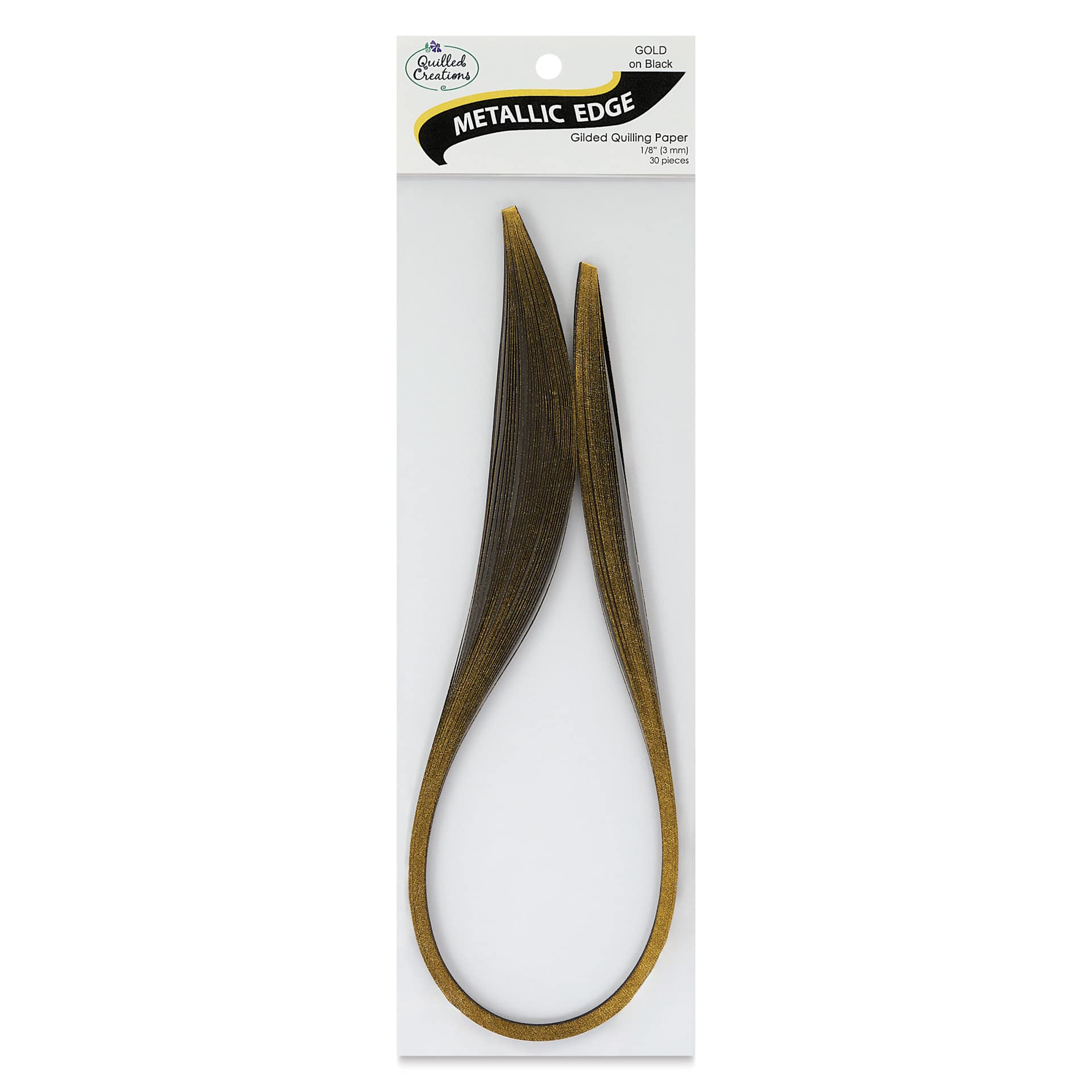 Quilled Creations Metallic Edge Gilded Quilling Paper - Pkg of 30, Gold Edge, Black, 1/8" front of packaging