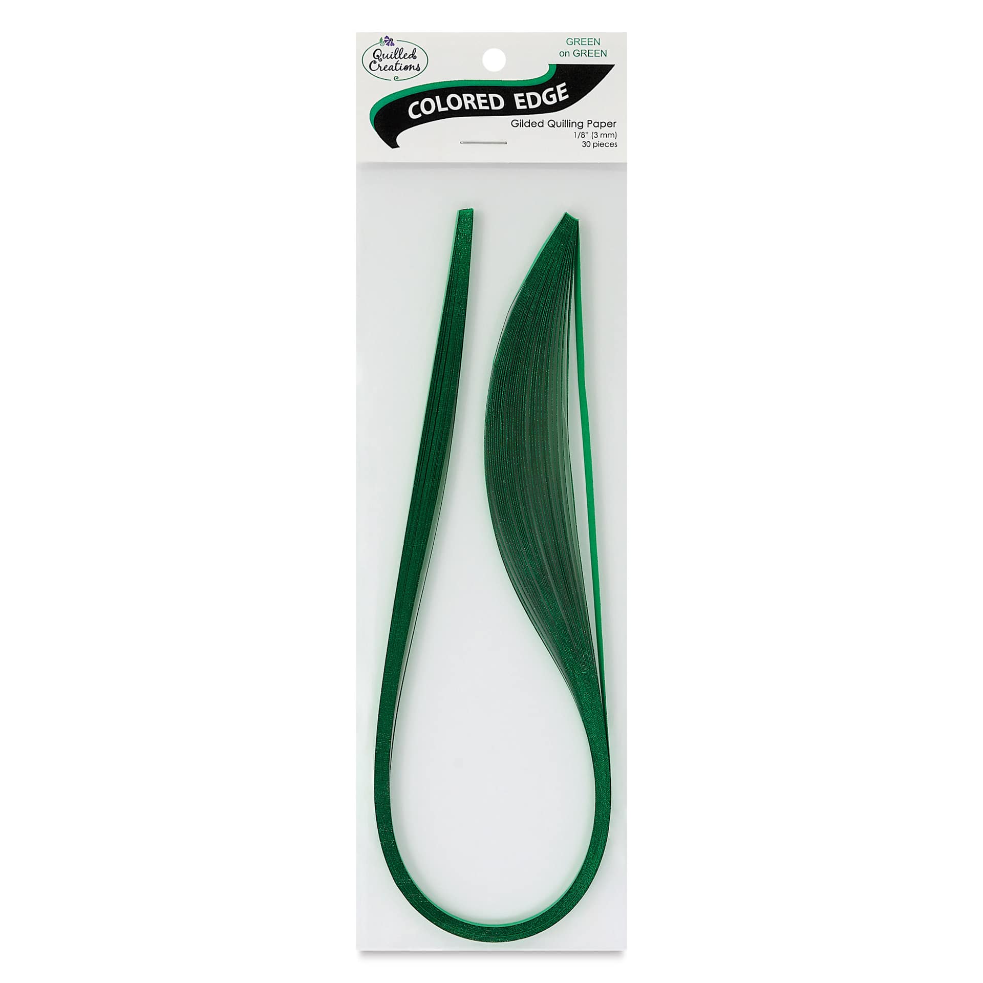 Quilled Creations Colored Edge Gilded Quilling Paper - Pkg of 30, Green, 1/8" front of packaging