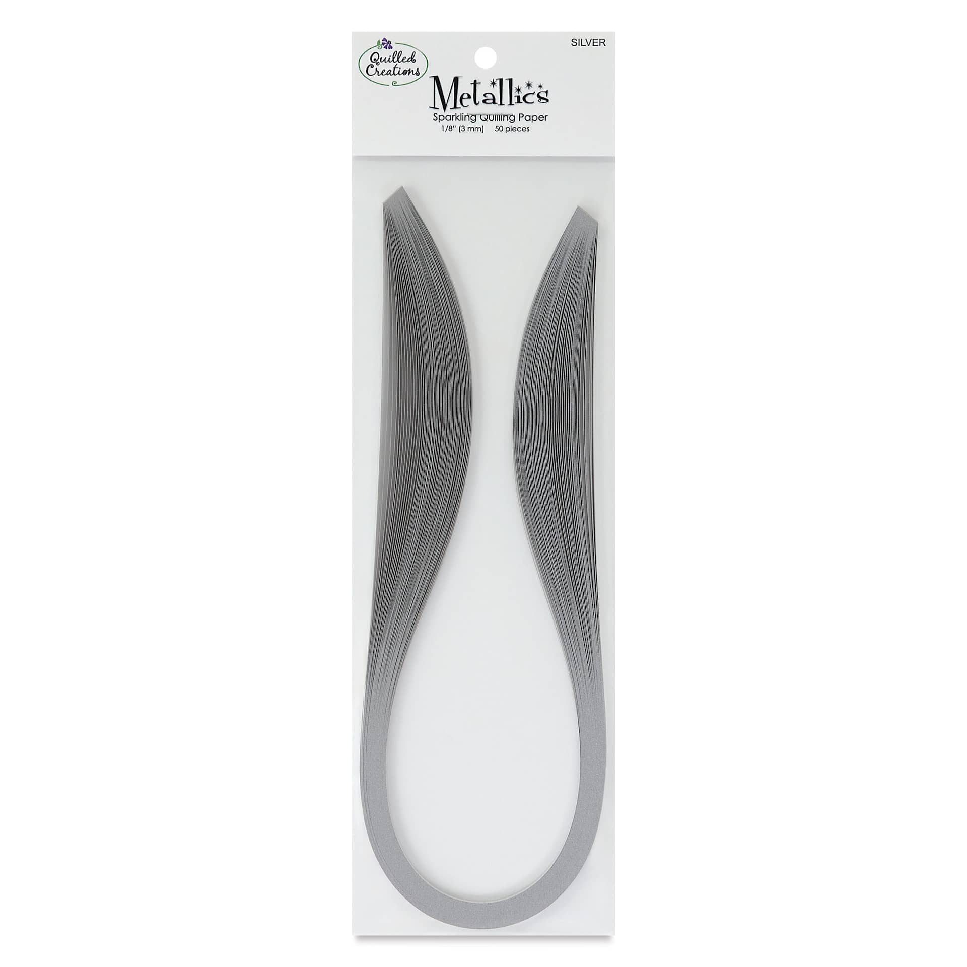 Quilled Creations Metallic Quilling Paper - Pkg of 50, Silver, 1/8" front of packaging