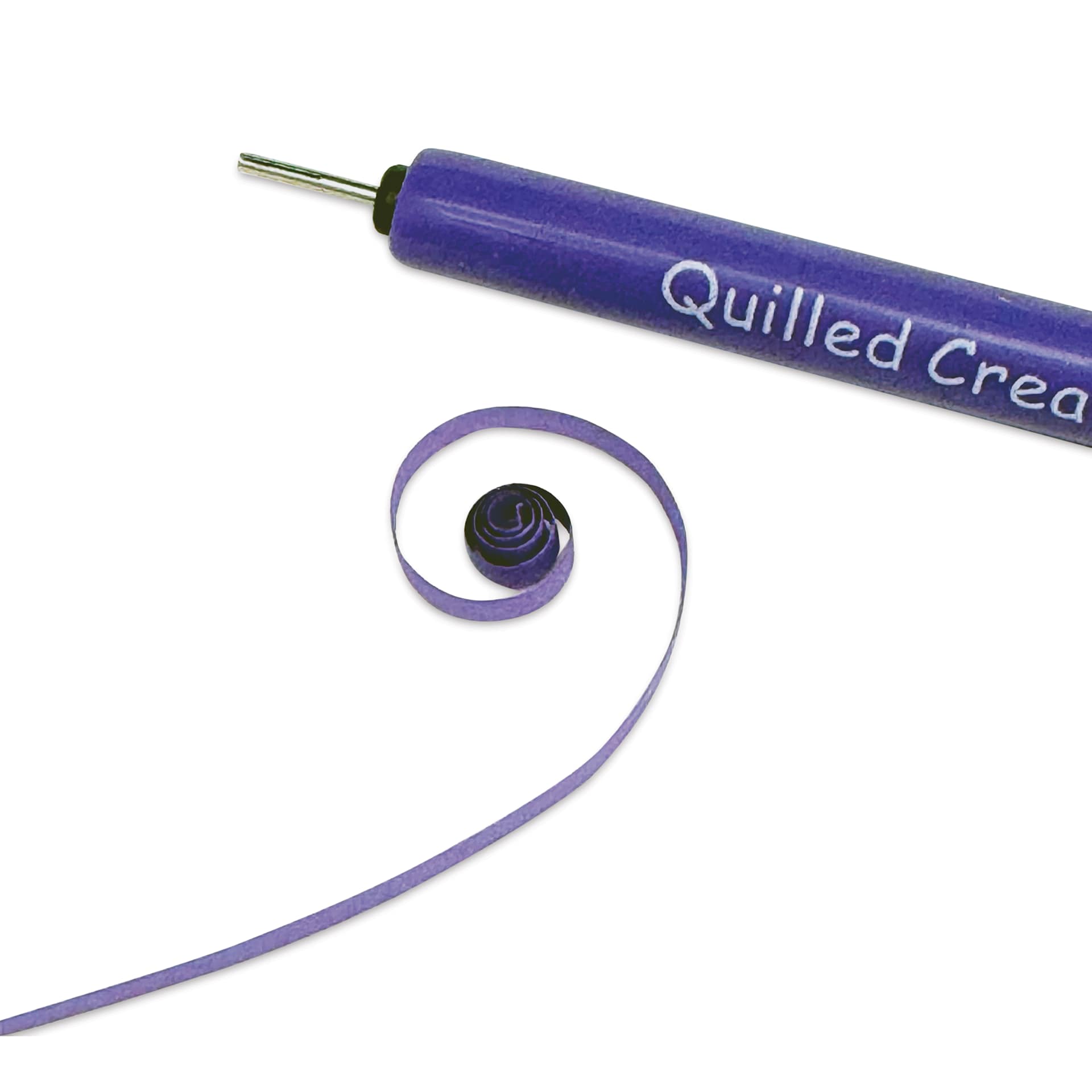 Quilled Creations Slotted Quilling Tool - close-up of tip and finished example