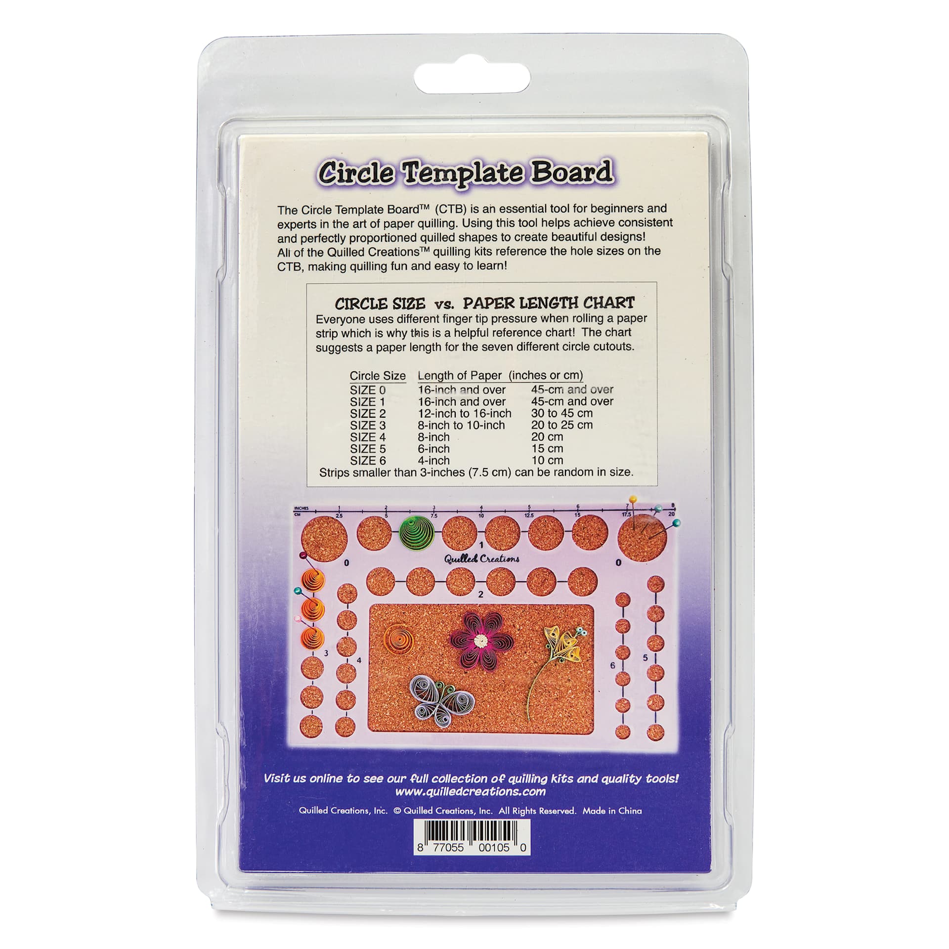 Quilled Creations Circle Template Board - back of packaging