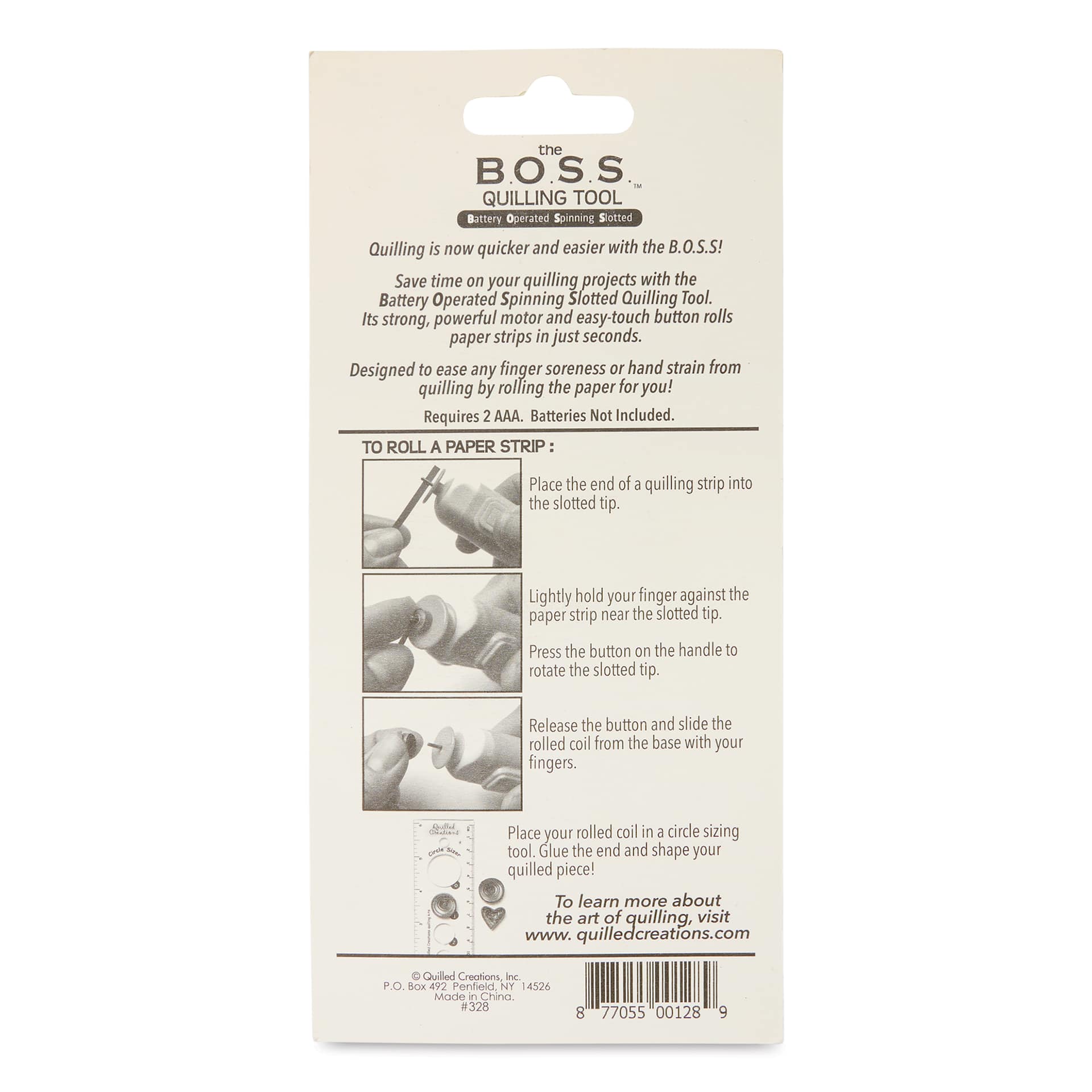 Quilled Creations B.O.S.S. Quilling Tool - back of packaging