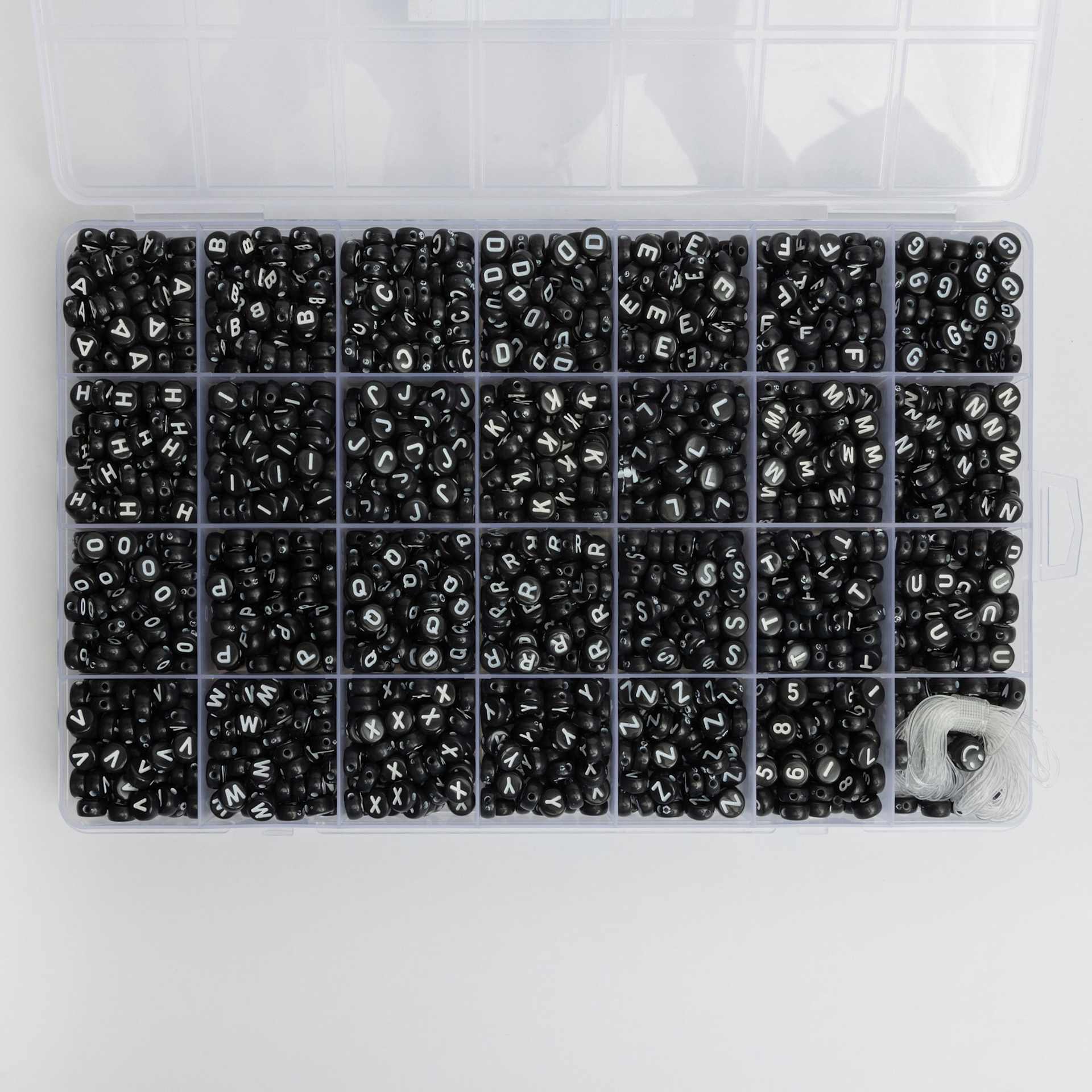 Jewelry Made By Me Letter Bead Box - Pkg of 1,600, Black Beads, White Letters