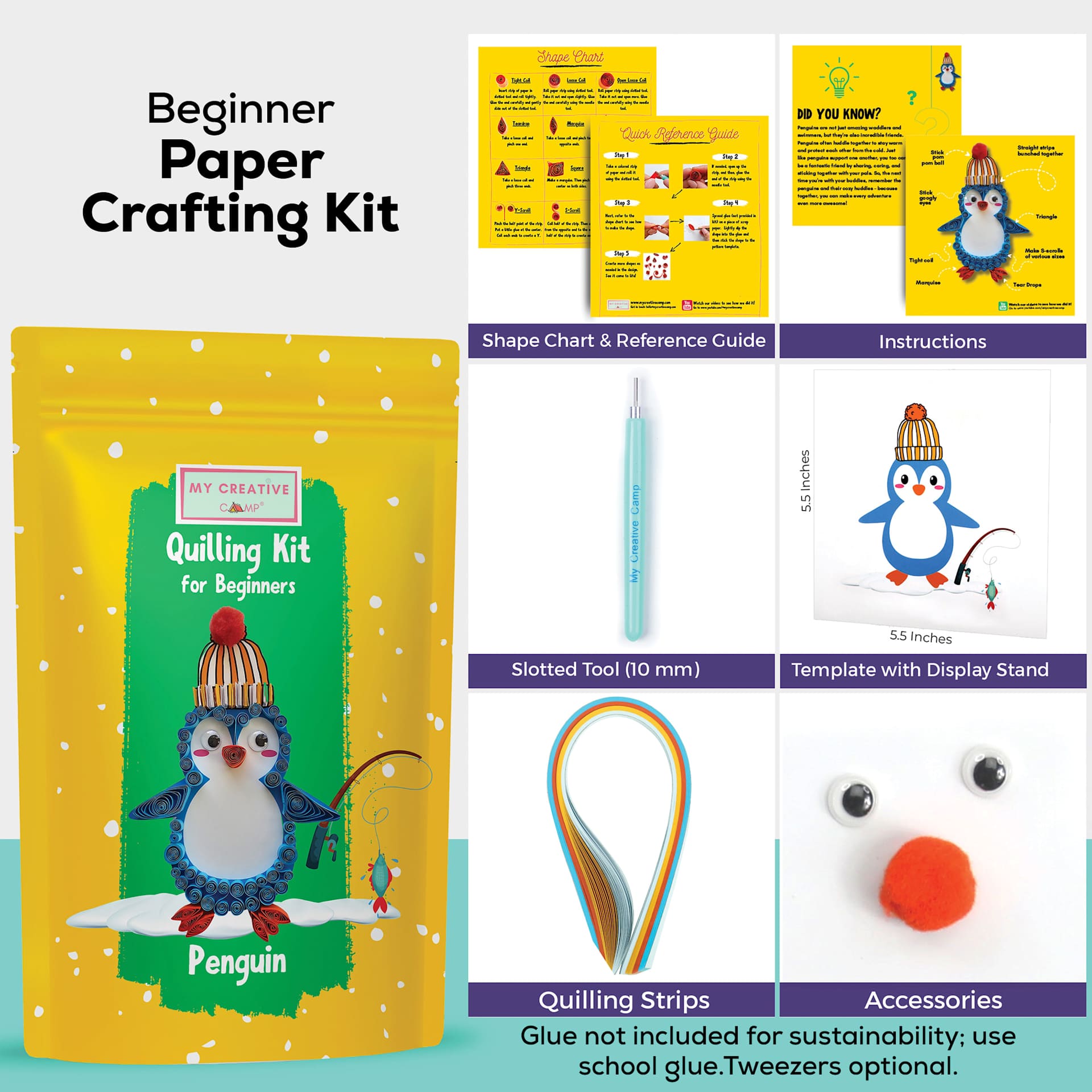 My Creative Camp Beginner Quilling Craft Kit - Penguin contents