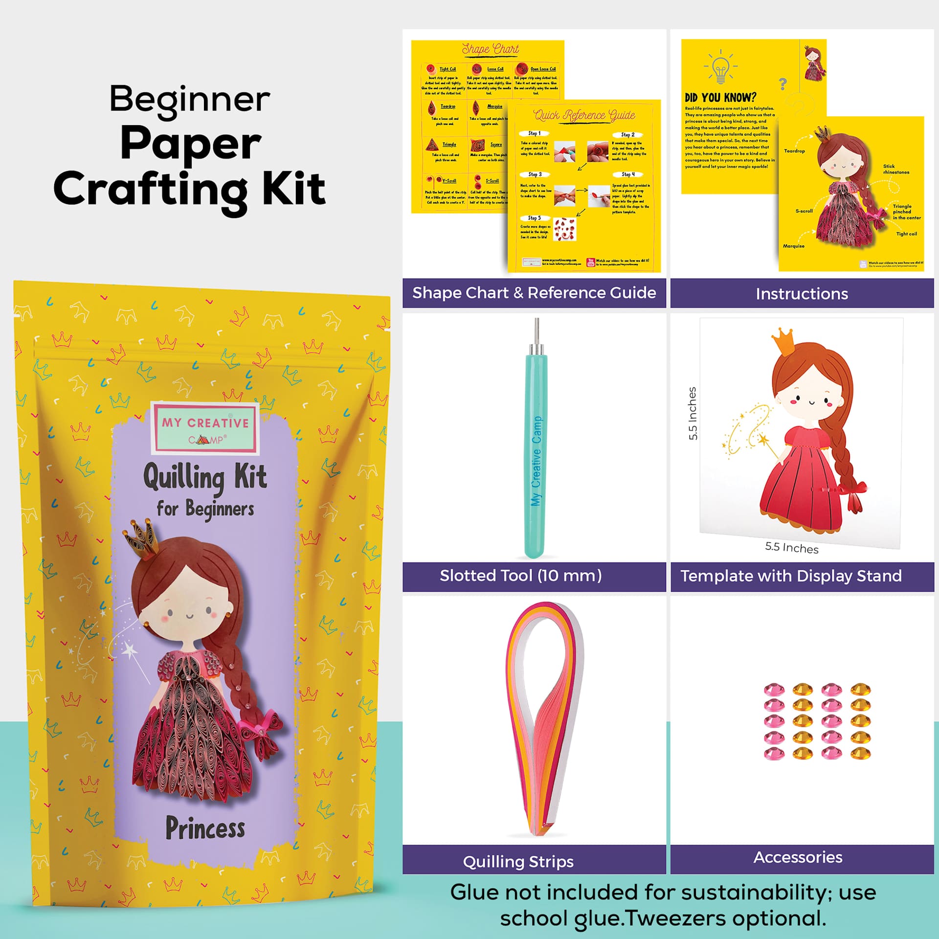 My Creative Camp Beginner Quilling Craft Kit - Princess contents