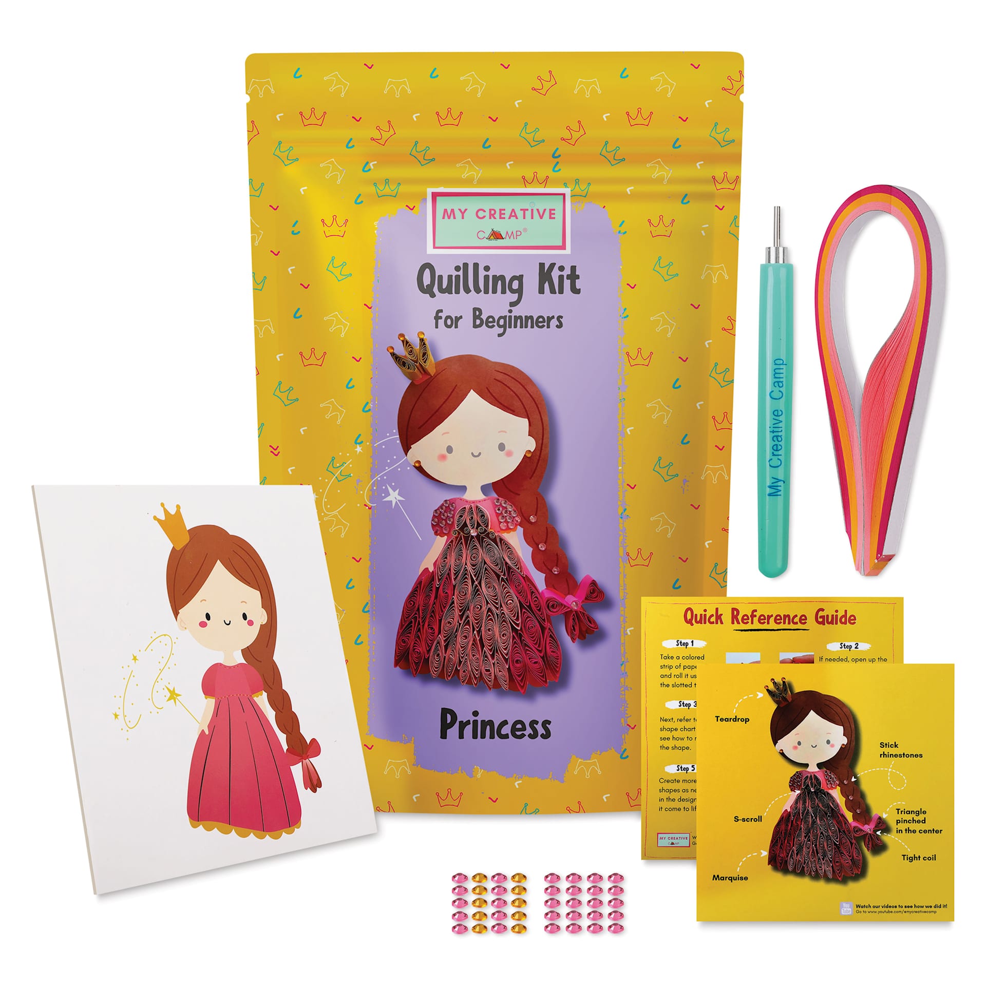 My Creative Camp Beginner Quilling Craft Kit - Princess packaging with contents