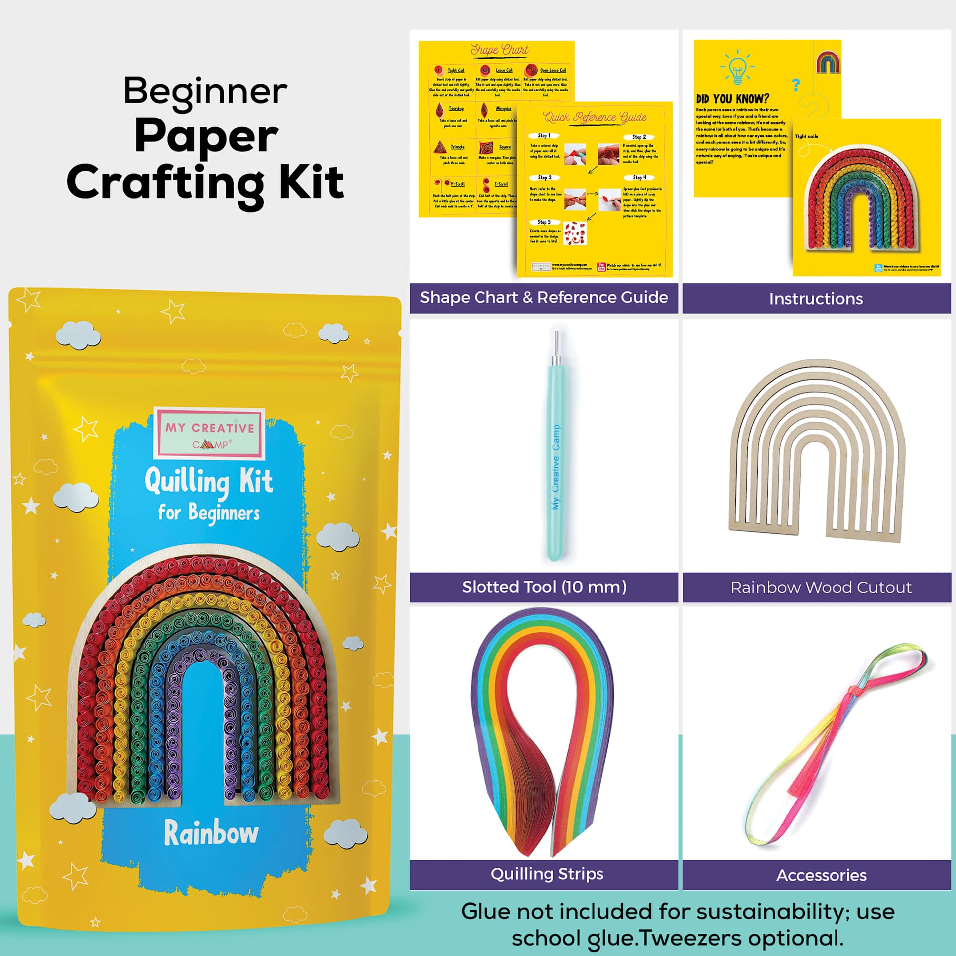 My Creative Camp Beginner Quilling Craft Kit - Rainbow contents
