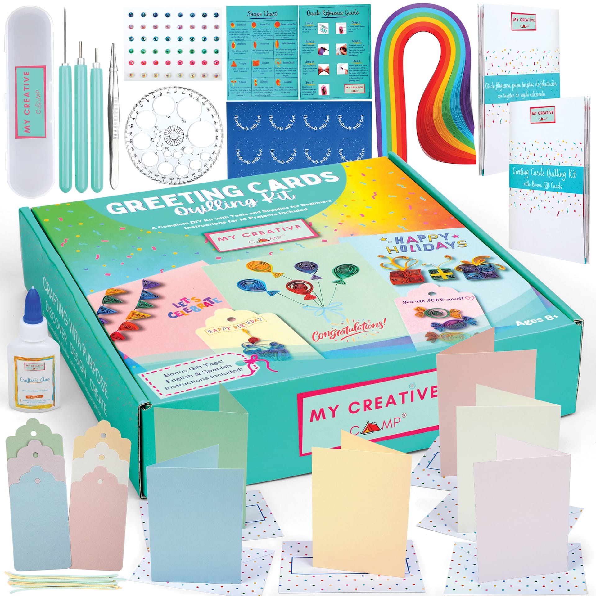 My Creative Camp Greeting Cards Quilling Kit packaging with contents