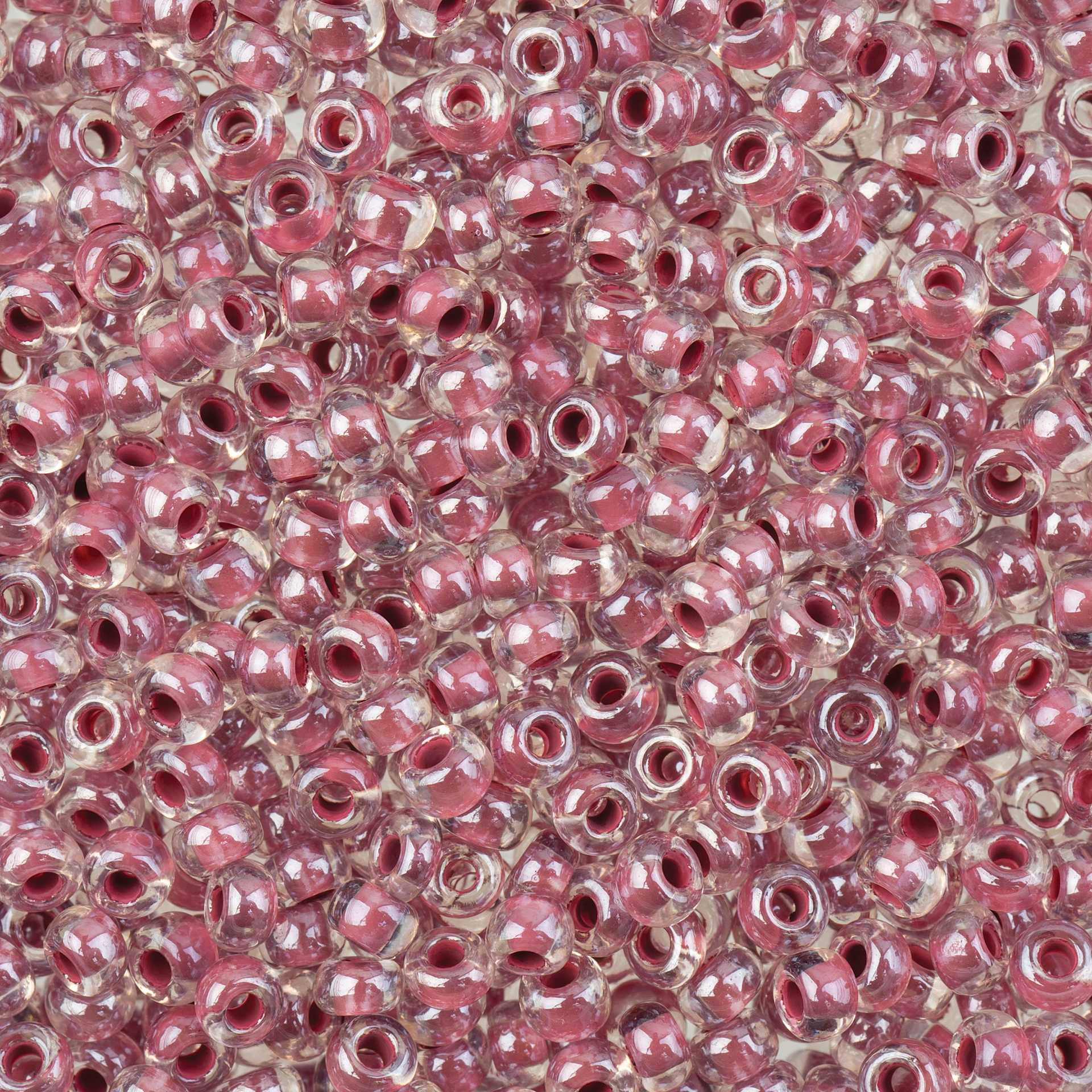  John Bead 8/0 Czech Glass Seed Beads - Transparent Crystal Dark Fuchsia Lined Luster