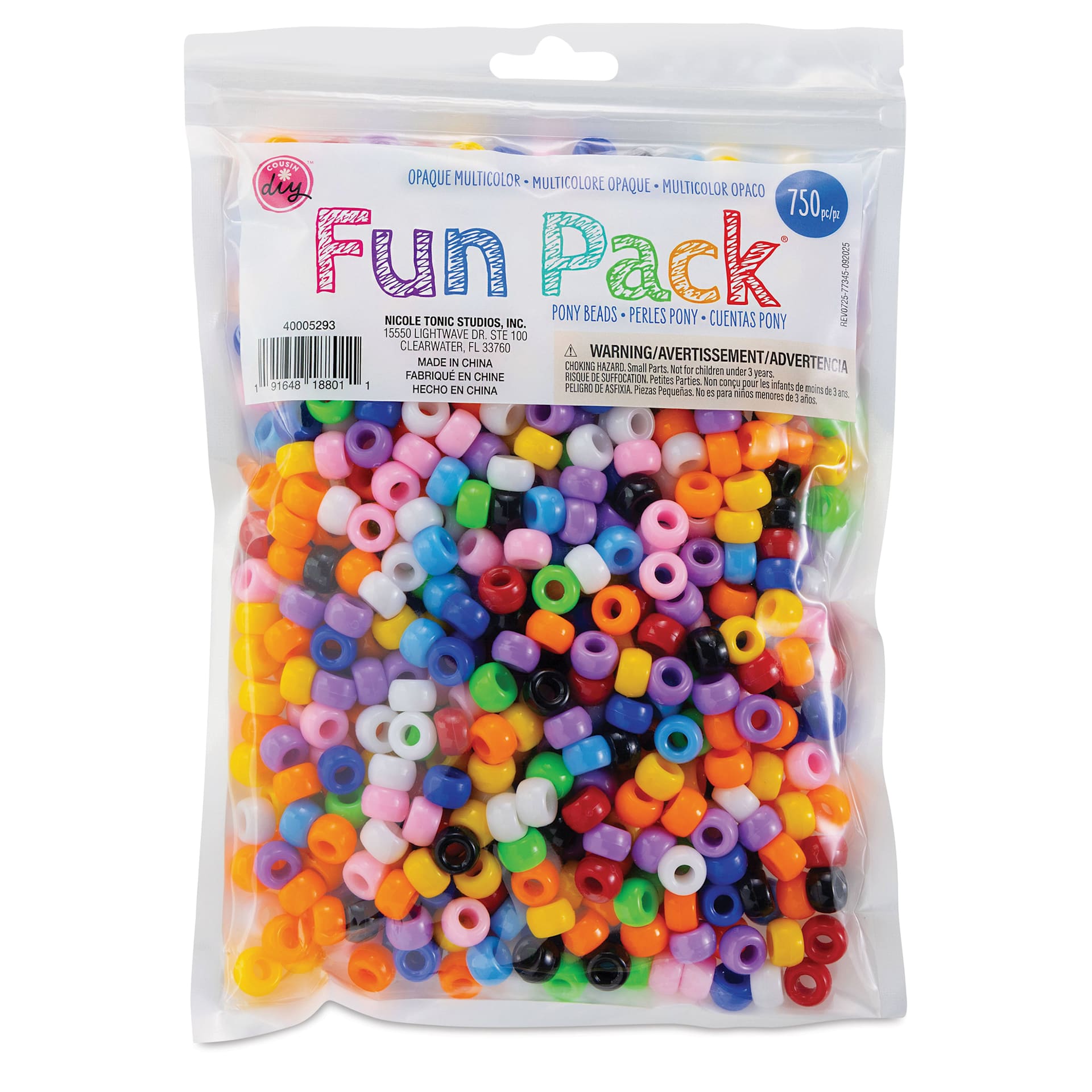 Cousin DIY Fun Pack Pony Beads - Pkg of 750, Multicolor, 6 mm x 9 mm front of packaging
