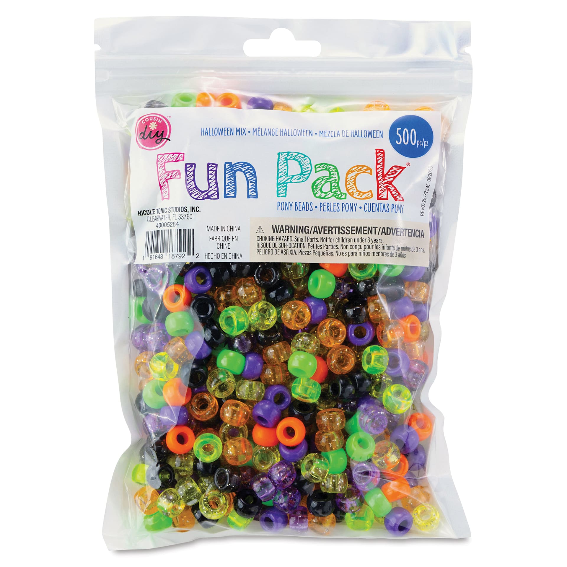 Cousin DIY Fun Pack Pony Beads - Pkg of 500, Halloween Mix, 6 mm x 9 mm front of packaging