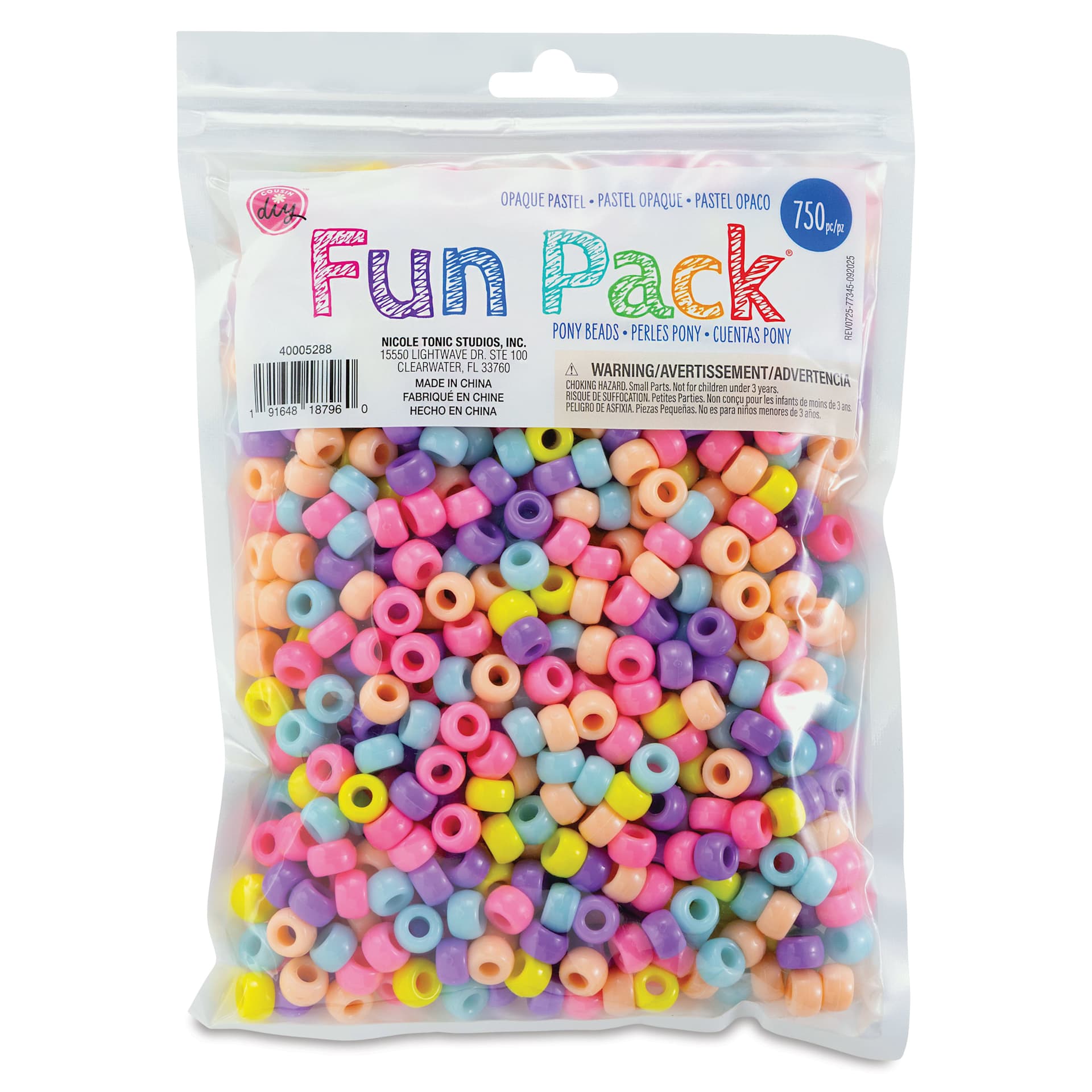 Cousin DIY Fun Pack Pony Beads - Pkg of 750, Pastel, 6 mm x 9 mm front of packaging