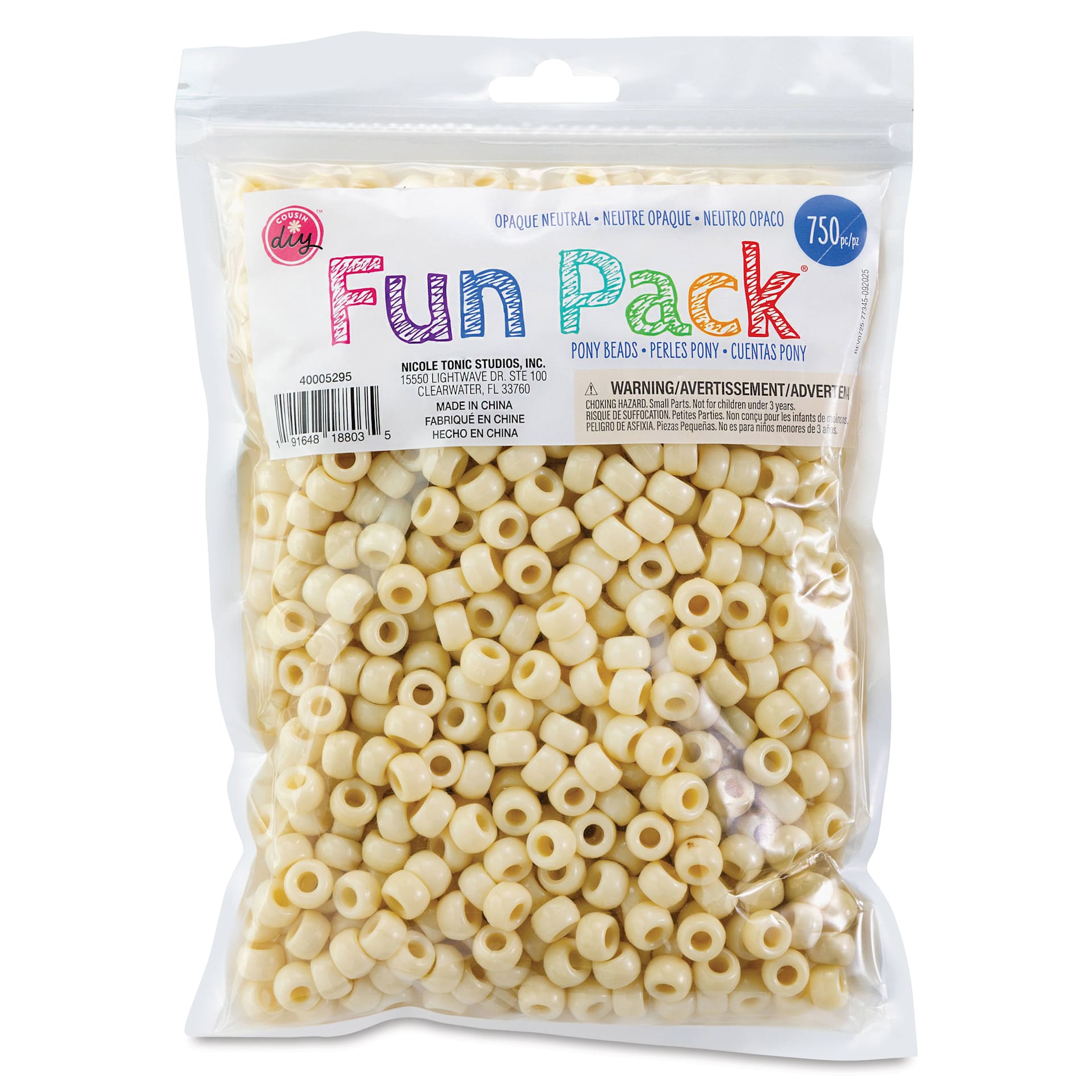 Cousin DIY Fun Pack Pony Beads - Pkg of 750, Neutral, 6 mm x 9 mm front of packaging