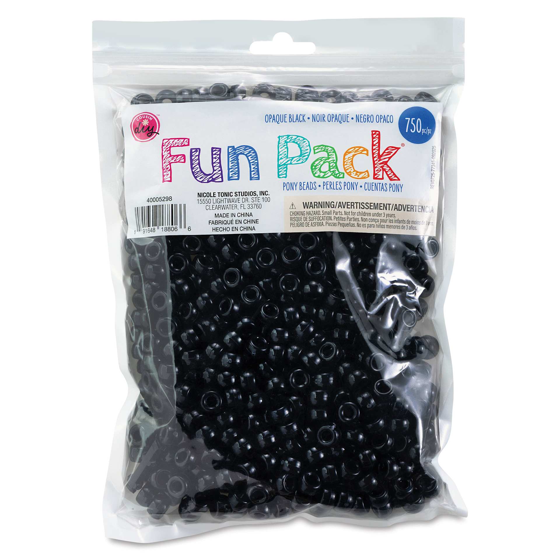 Cousin DIY Fun Pack Pony Beads - Pkg of 750, Black, 6 mm x 9 mm front of packaging