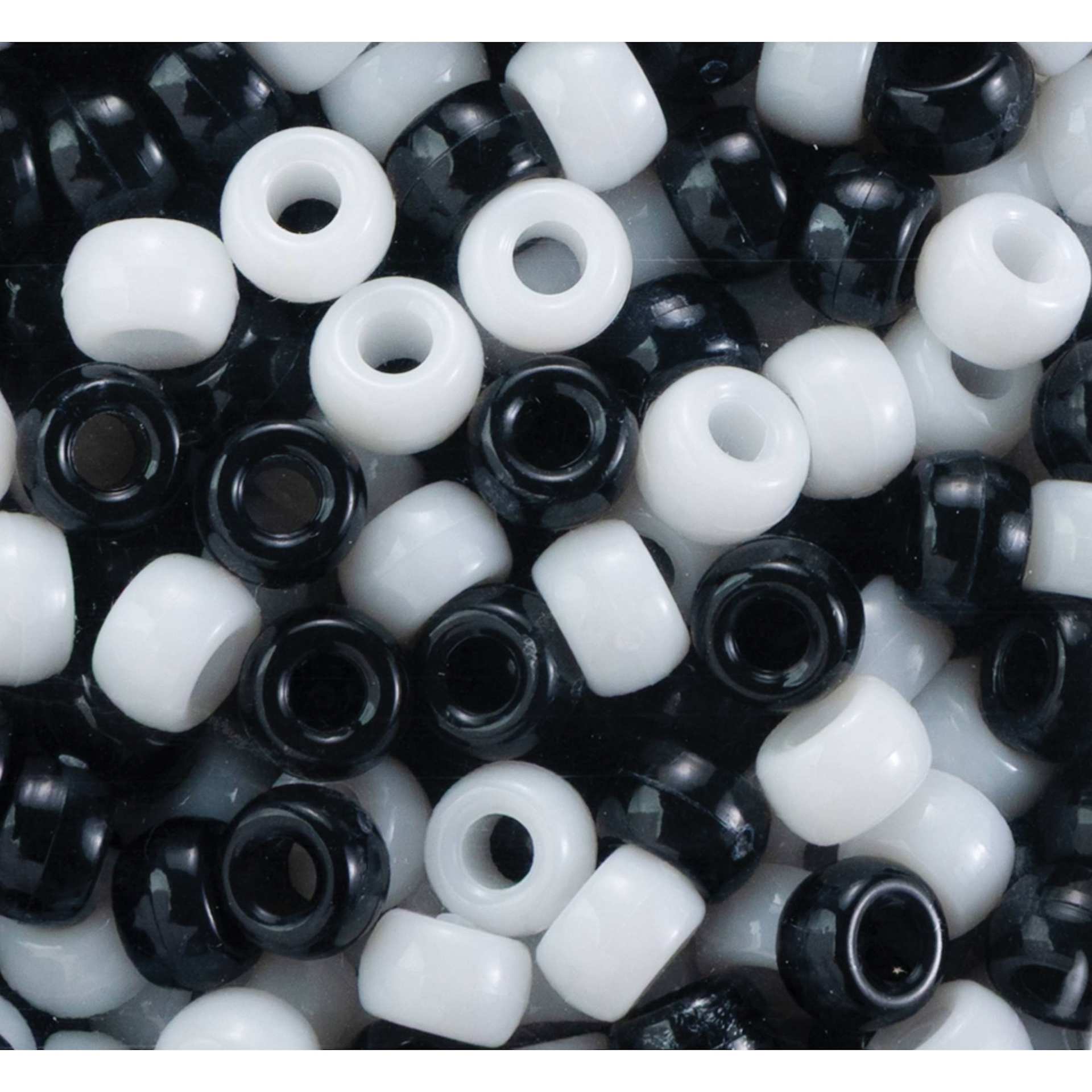 Cousin DIY Fun Pack Pony Beads - Pkg of 750, Black and White, 6 mm x 9 mm